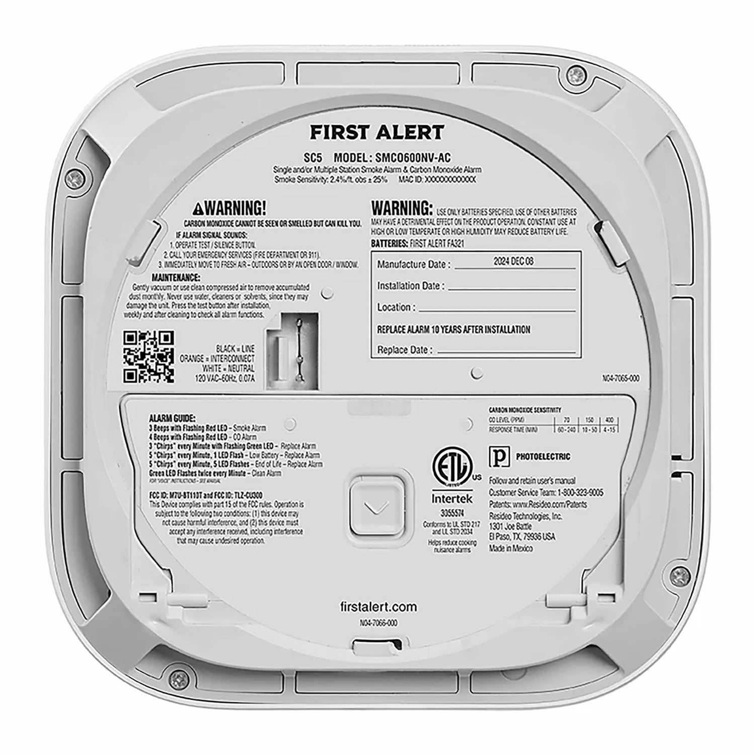 First Alert SC5 Hardwire Smart 2-in-1 Smoke and CO Alarm with Voice Alerts and Battery Backup