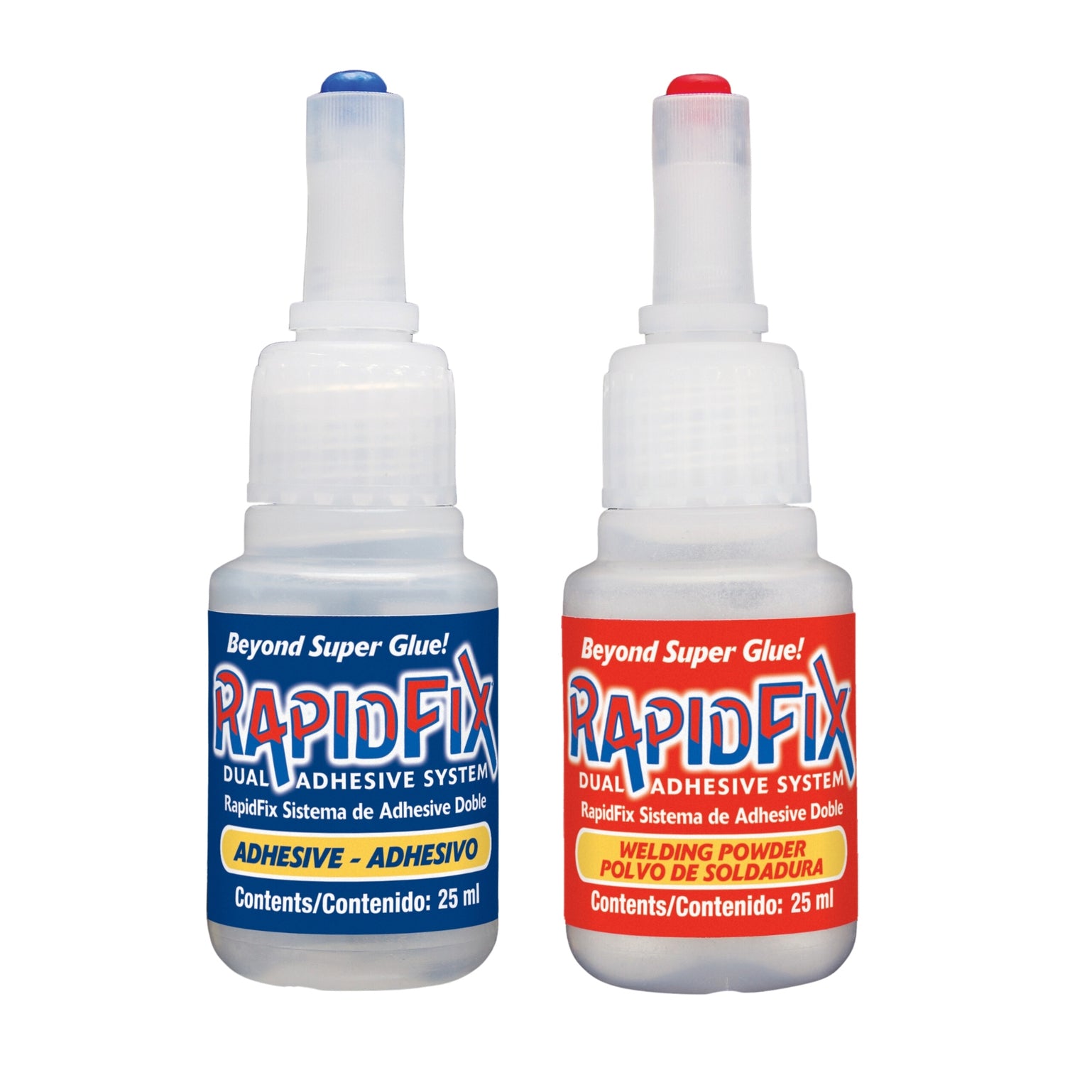 RapidFix Instant Dual-Adhesive Repair System for Plastics, Metal, and Rubber, Squeeze Bottles, 25 mL