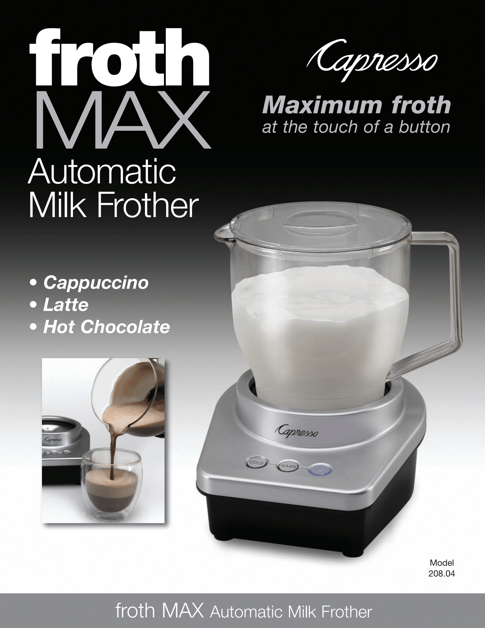 Capresso FROTHER-RB Froth Max Milk Frother, 12 oz, Black-Certified Refurbished