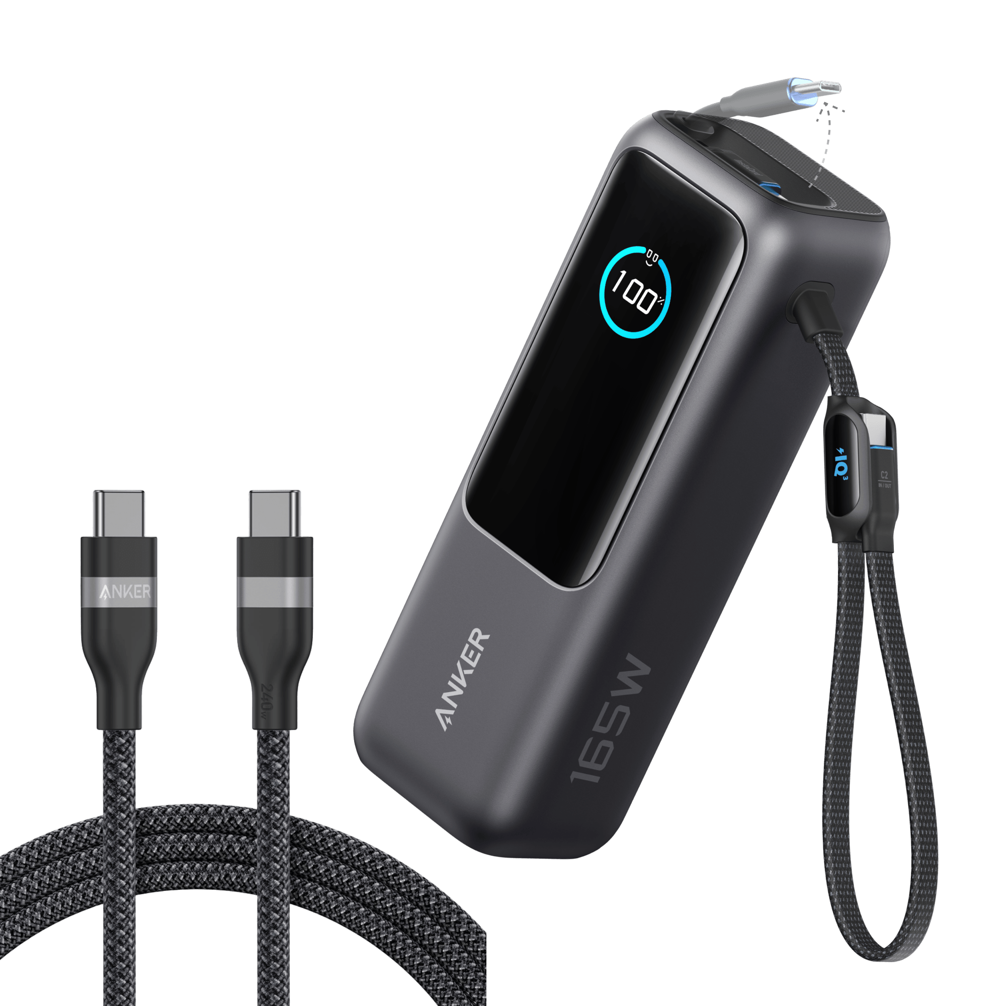 Anker Laptop Power Bank (25K, 165W, Built-In and Retractable Cables)