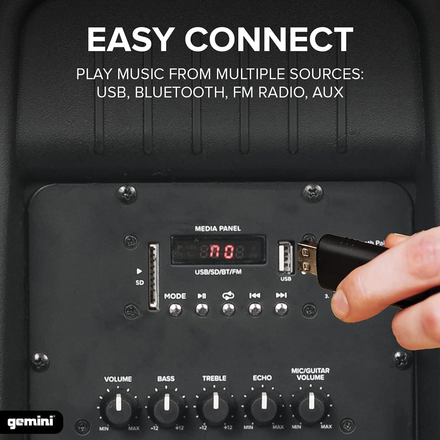 Gemini AS-15TOGO Portable Bluetooth PA Speaker with Integrated Mixer and Wired Microphone, Black