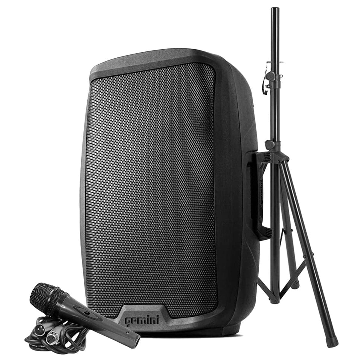 Gemini AS Series Bluetooth Portable PA Speaker Kit with Stand and Wired Microphone, Black, AS-2115BT-PK