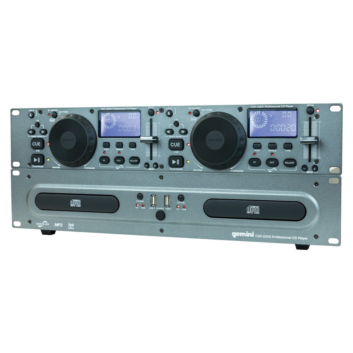 Gemini Professional 2U Dual CD/USB Player, Silver, CDX-2250i