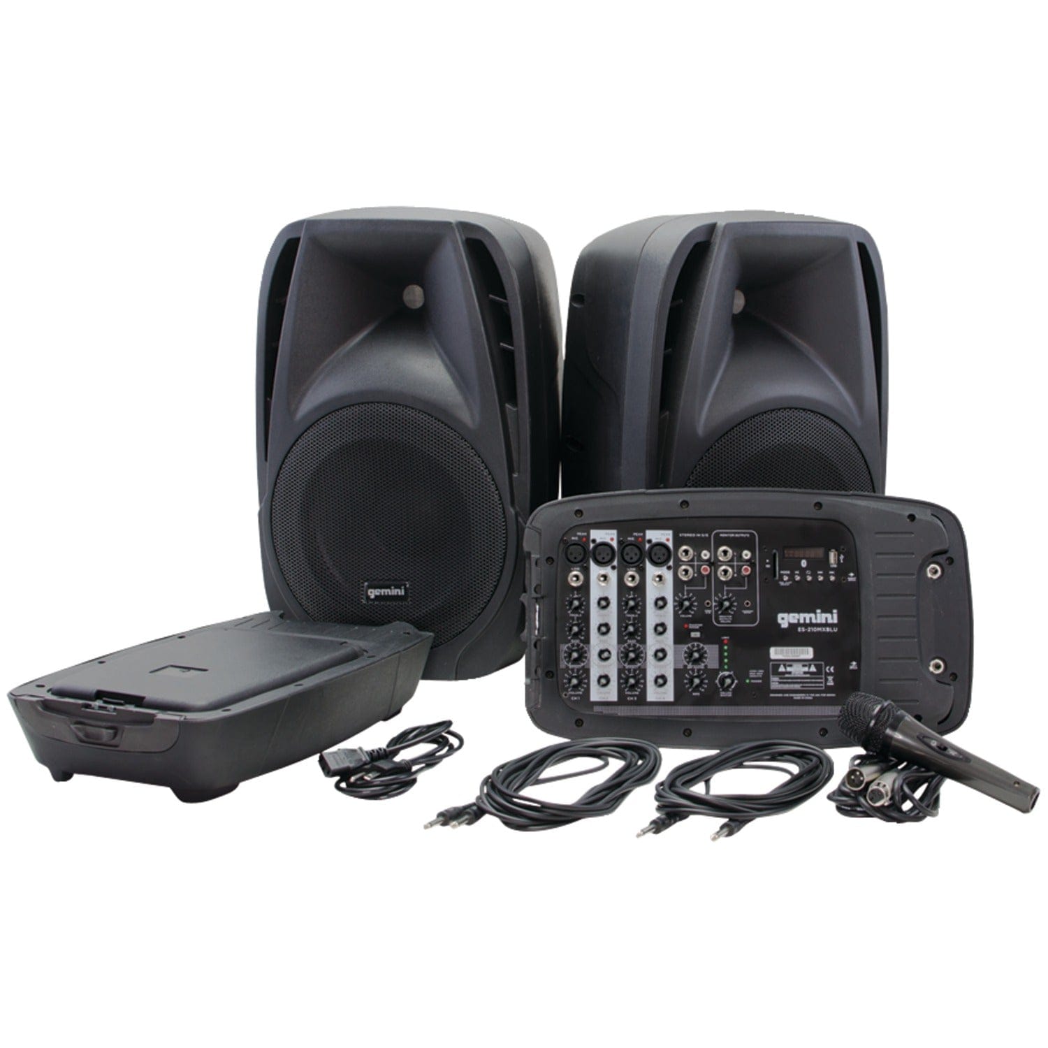 Gemini Bluetooth Portable PA System with Speakers, Mixer, and Wired Microphone, Black, SS-210MXBLU