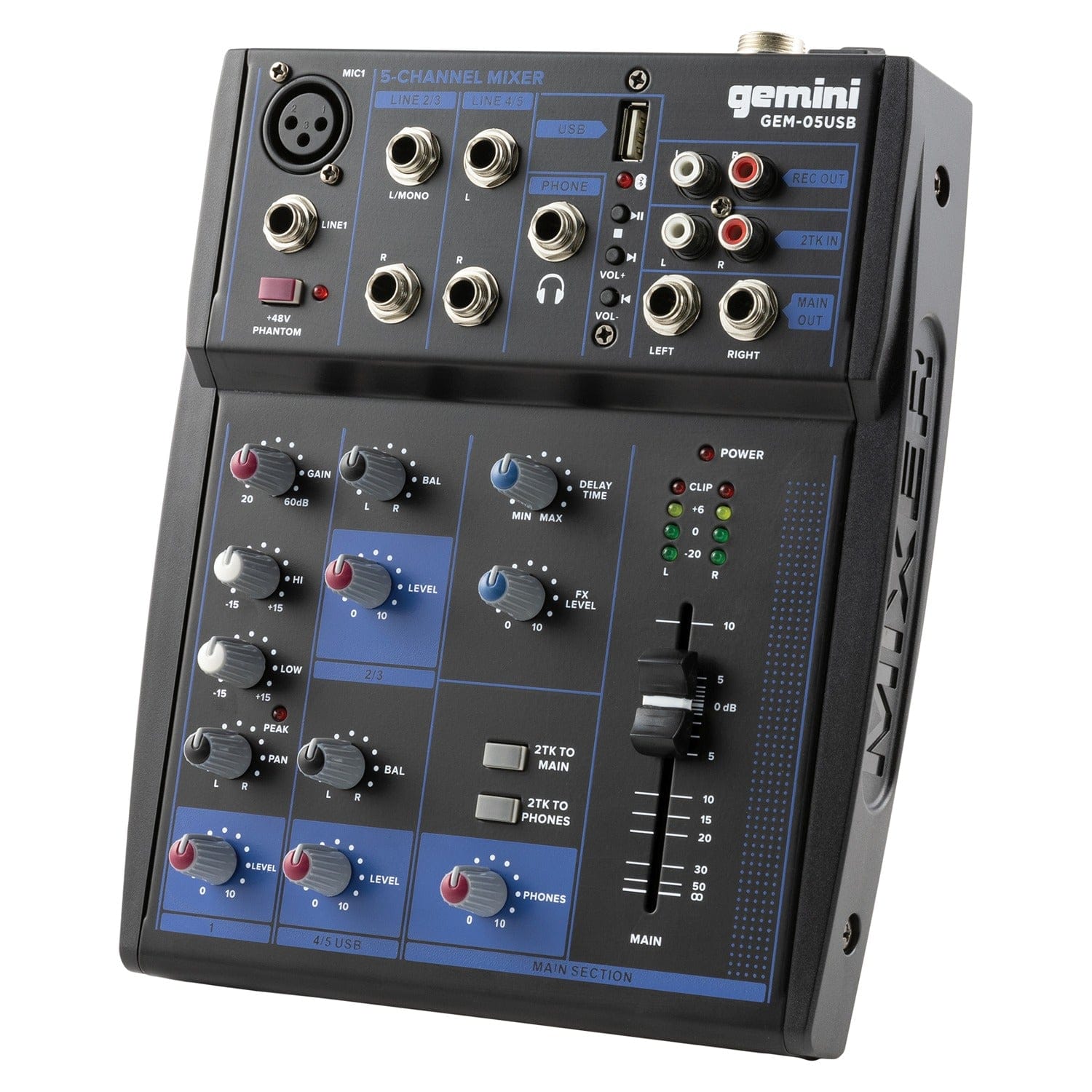 Gemini GEM-05USB Compact Analog Bluetooth Audio Mixer, 5 Channels
