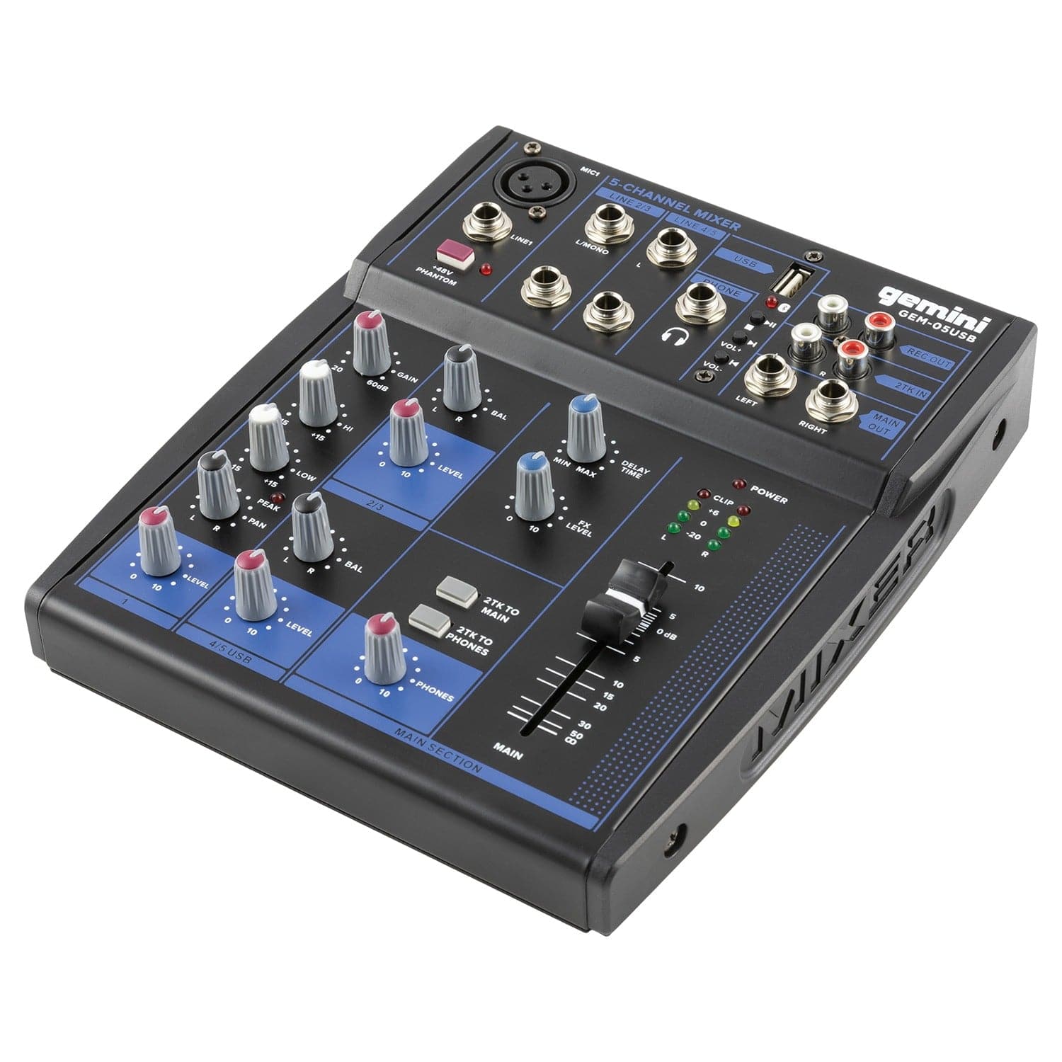Gemini GEM-05USB Compact Analog Bluetooth Audio Mixer, 5 Channels