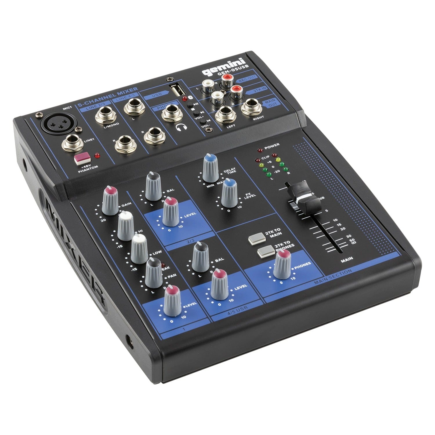 Gemini GEM-05USB Compact Analog Bluetooth Audio Mixer, 5 Channels