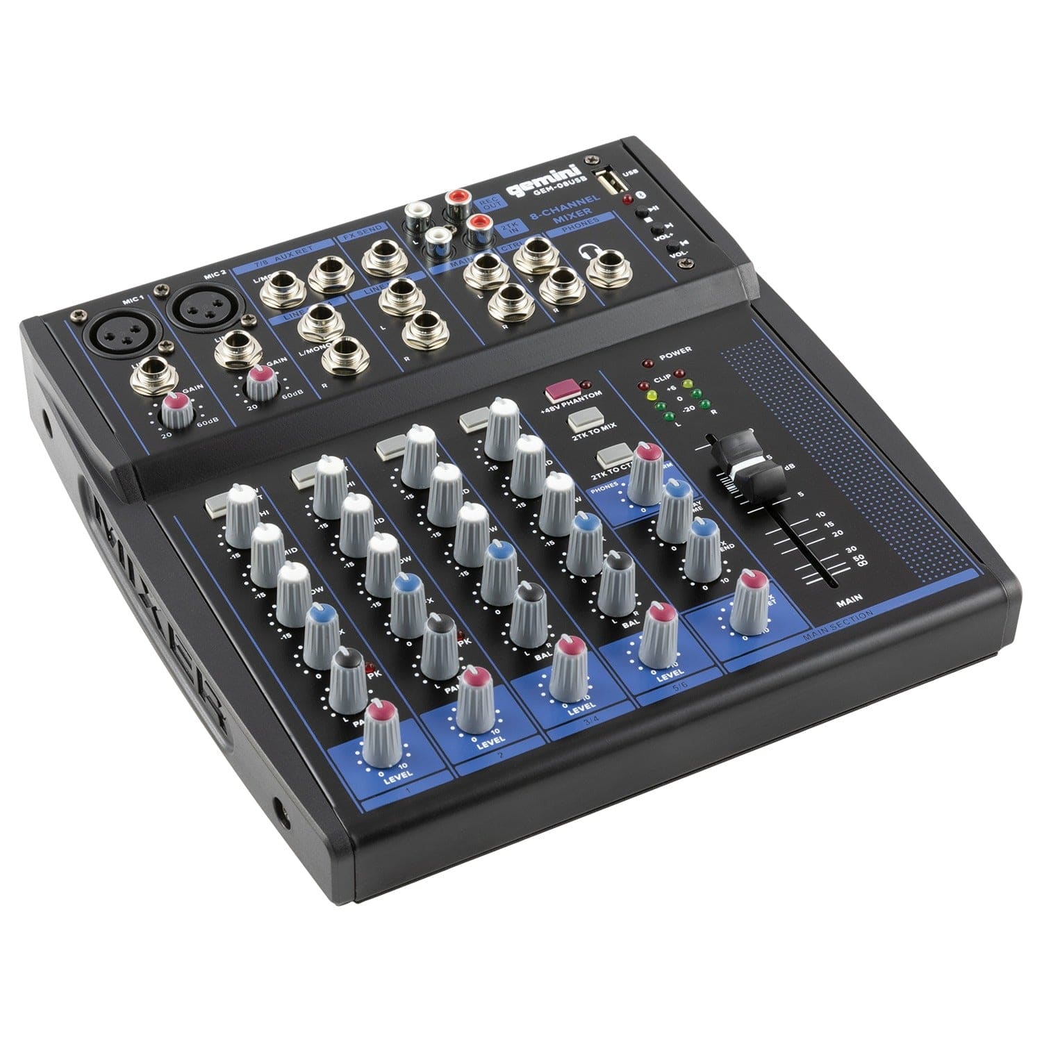 Gemini GEM-08USB Compact Analog Bluetooth Professional Audio Mixer, 8 Channels