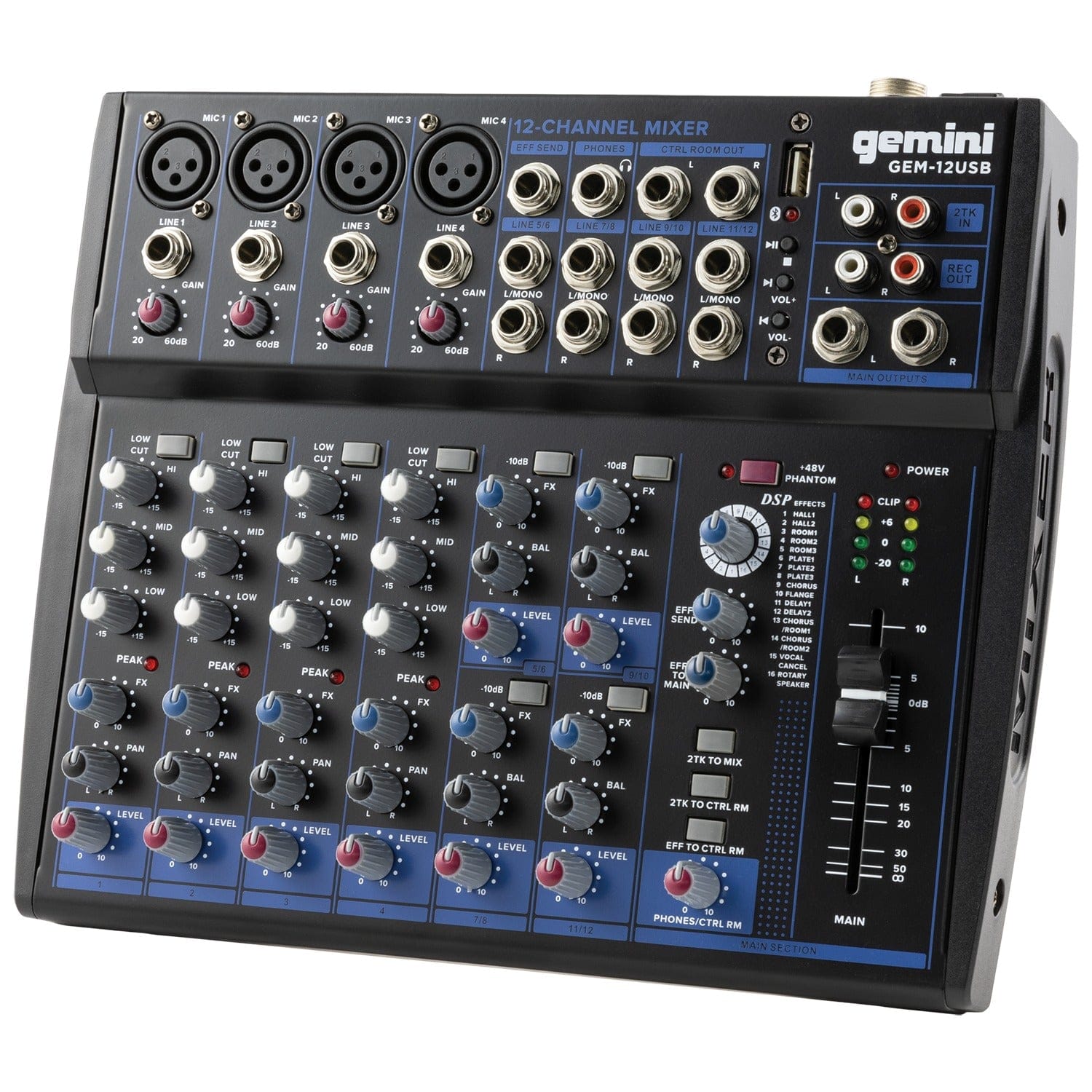 Gemini GEM-12USB Compact Analog Bluetooth Professional Audio Mixer, 12 Channels