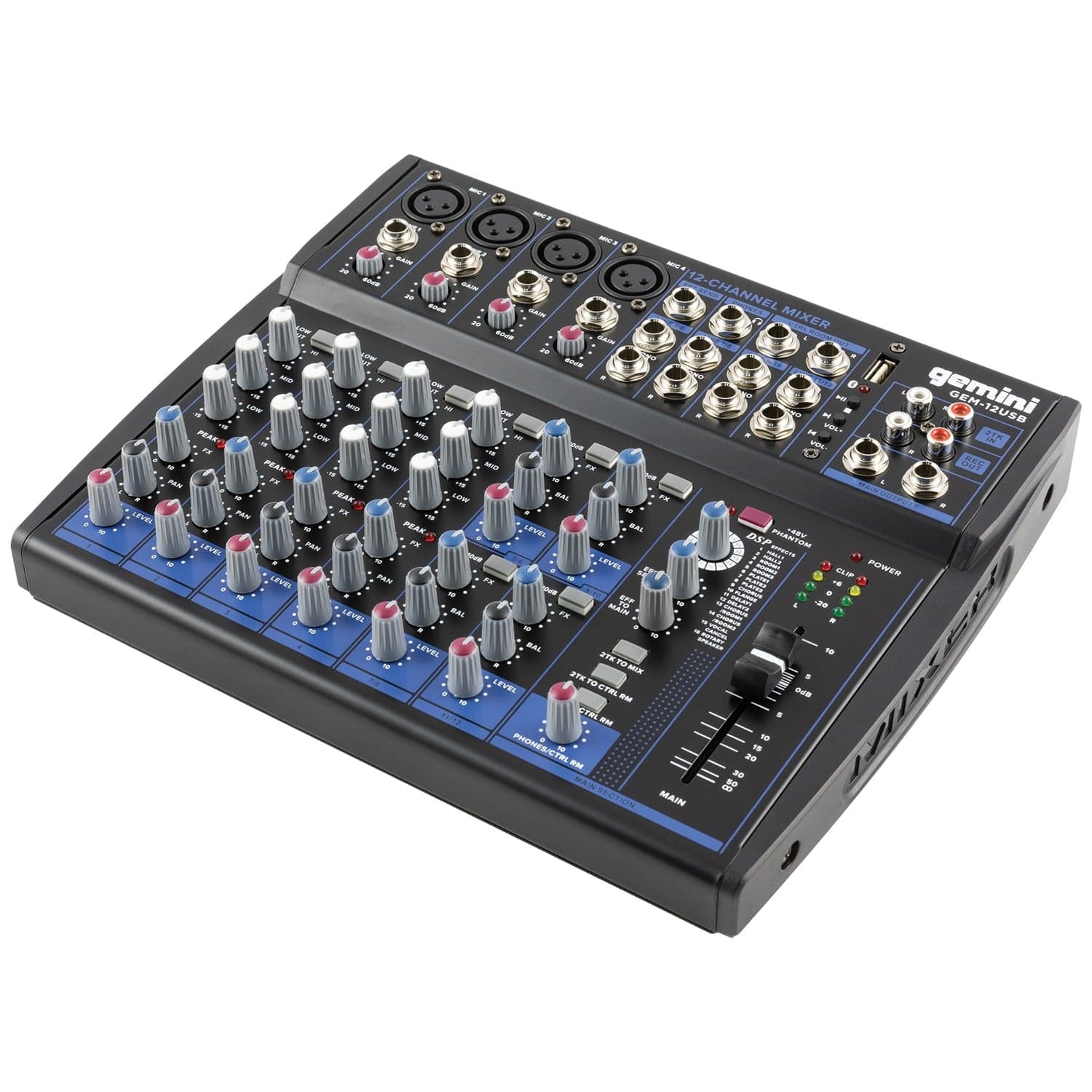 Gemini GEM-12USB Compact Analog Bluetooth Professional Audio Mixer, 12 Channels