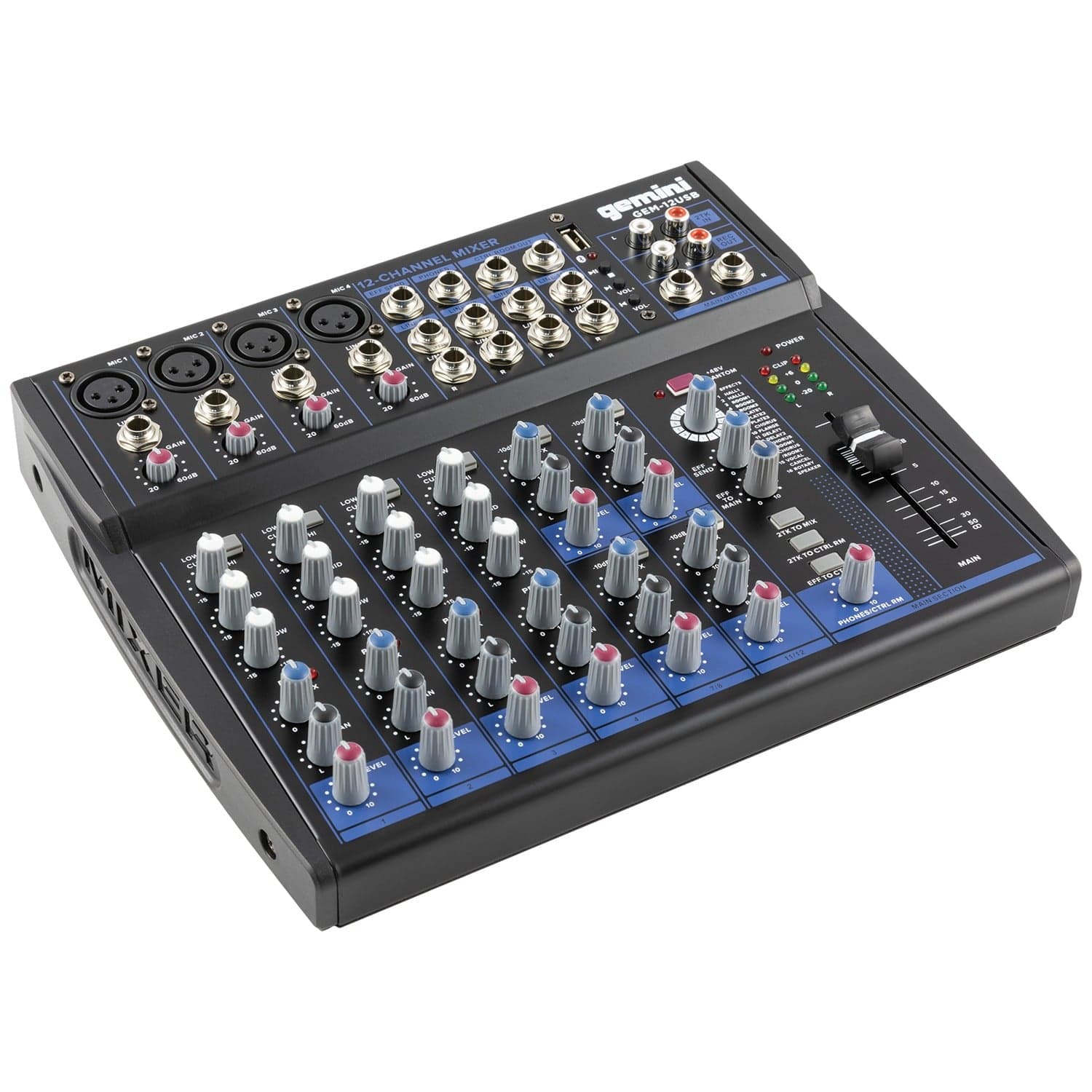 Gemini GEM-12USB Compact Analog Bluetooth Professional Audio Mixer, 12 Channels