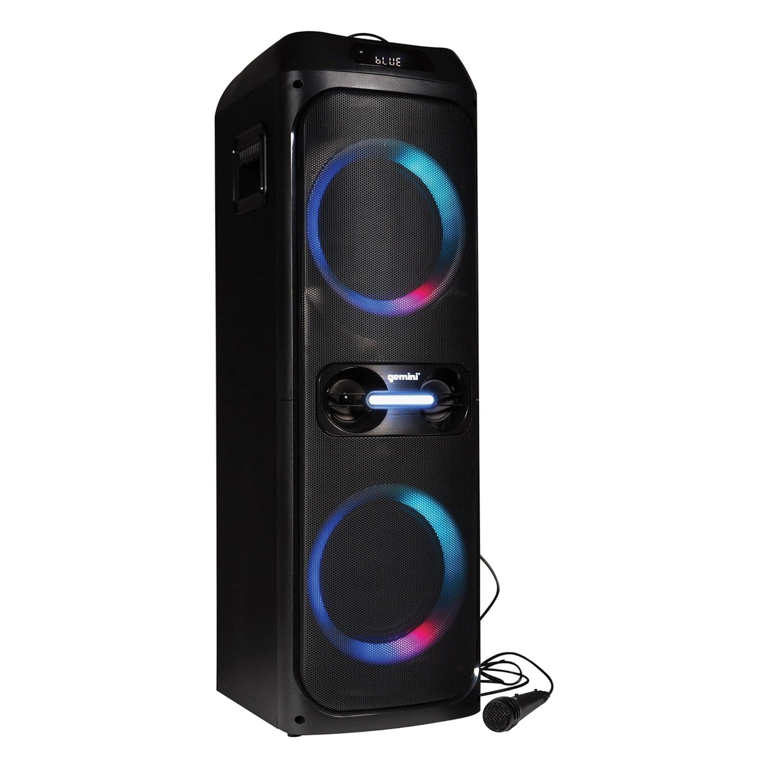 Gemini Portable Bluetooth TWS Speaker with LED Party Lighting and Wired Microphone, Black, GHK-2800