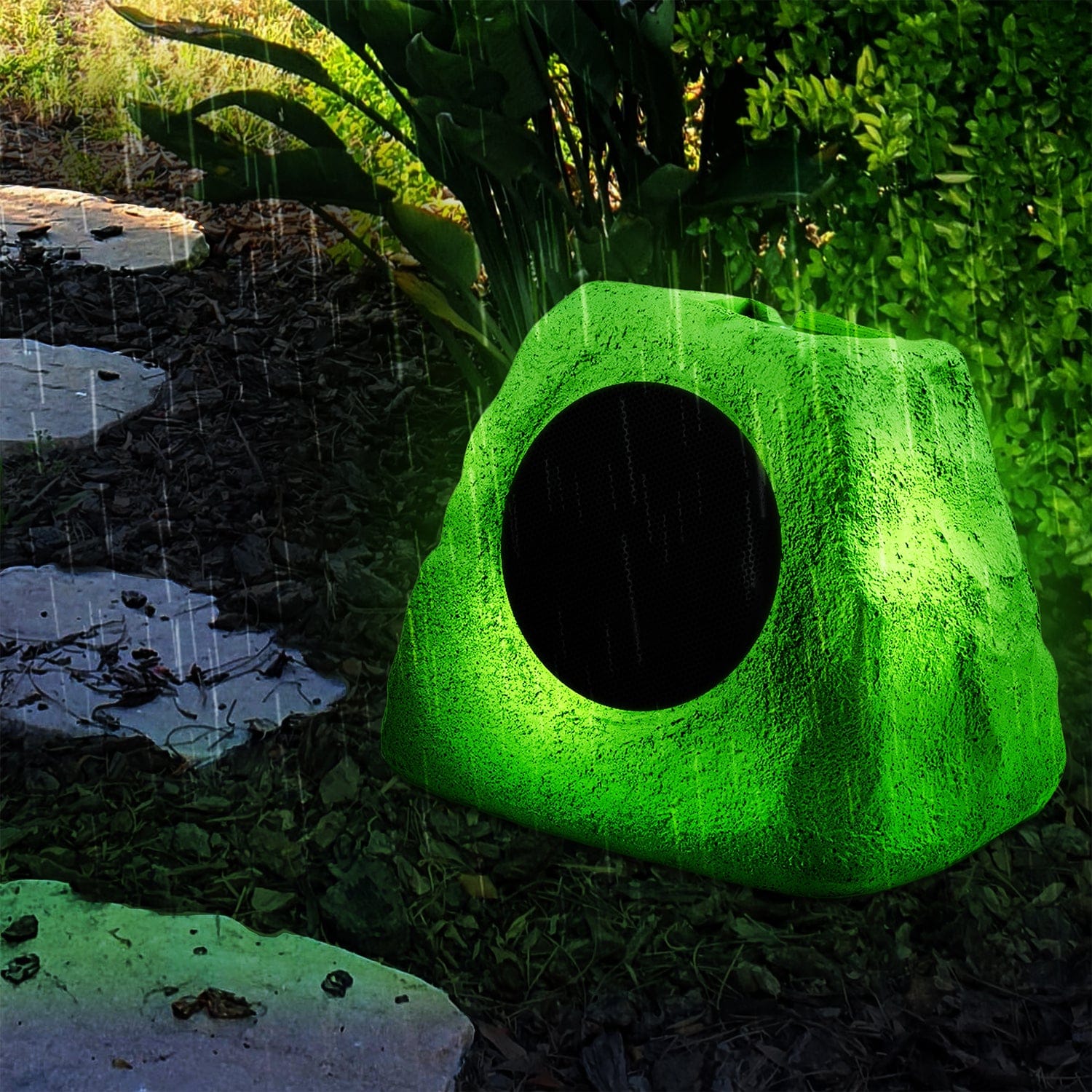Gemini GHRK-500LTMS Solar Bluetooth TWS 30-Watt-Peak Outdoor Rock Speaker with LED Lighting, 1 Pack