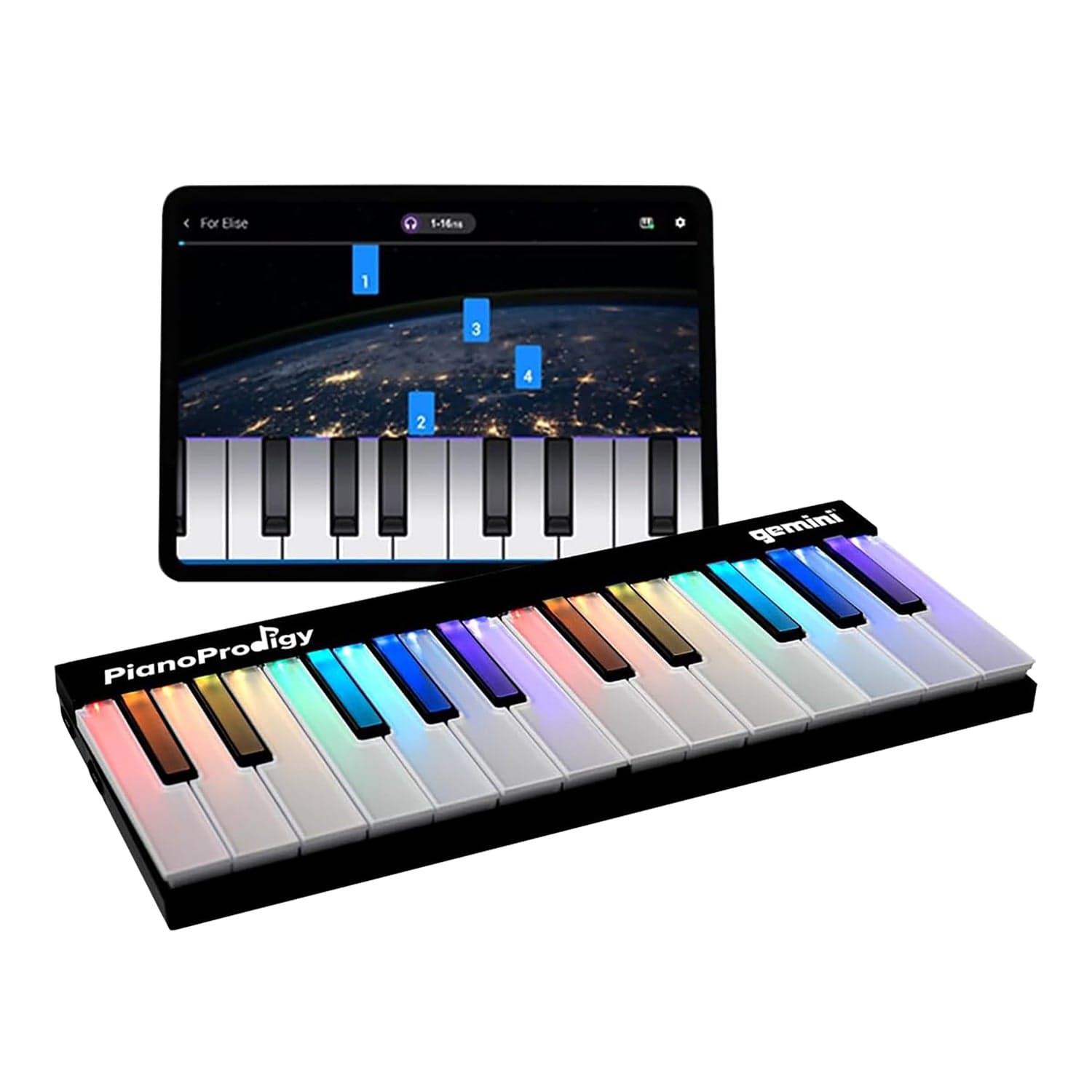 Gemini GPP-101 PianoProdigy Expandable 24-Key Bluetooth MIDI Learning Keyboard with Light-up Keys