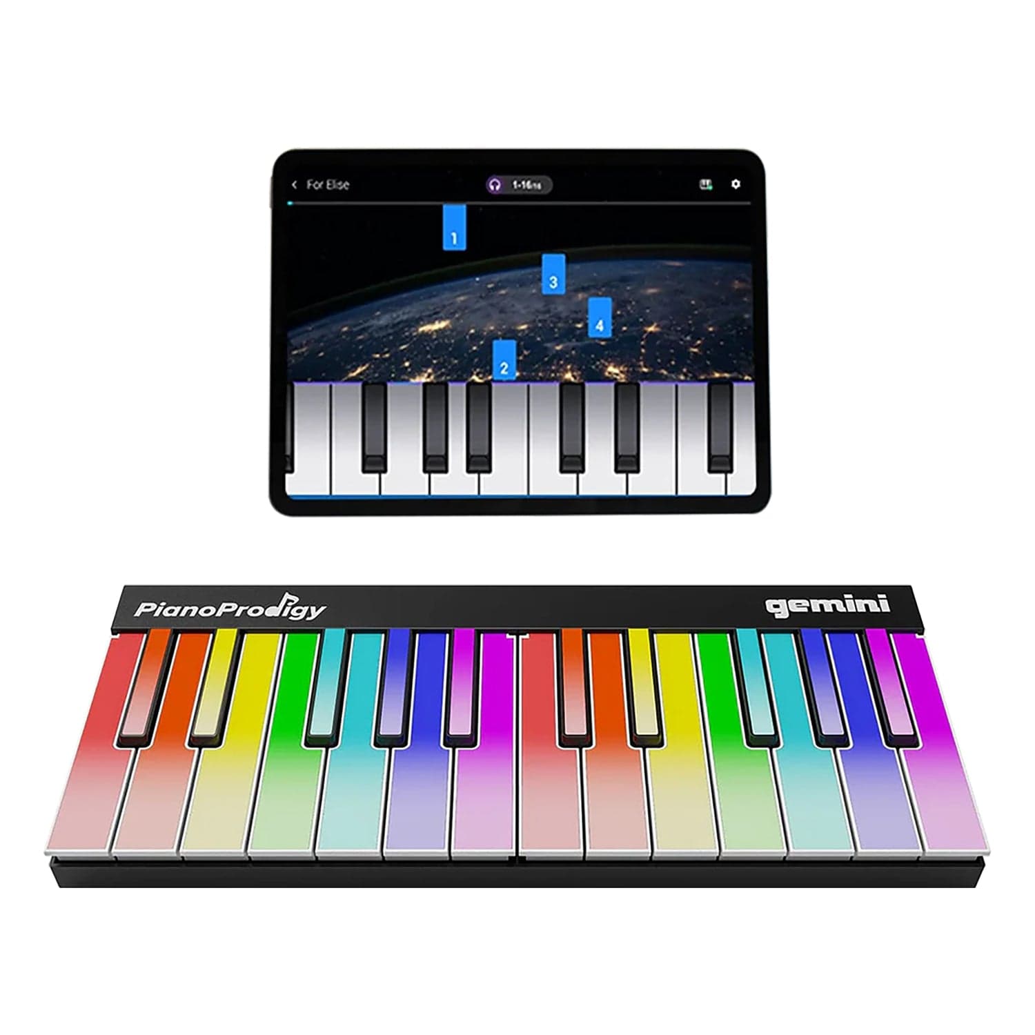 Gemini GPP-101 PianoProdigy Expandable 24-Key Bluetooth MIDI Learning Keyboard with Light-up Keys