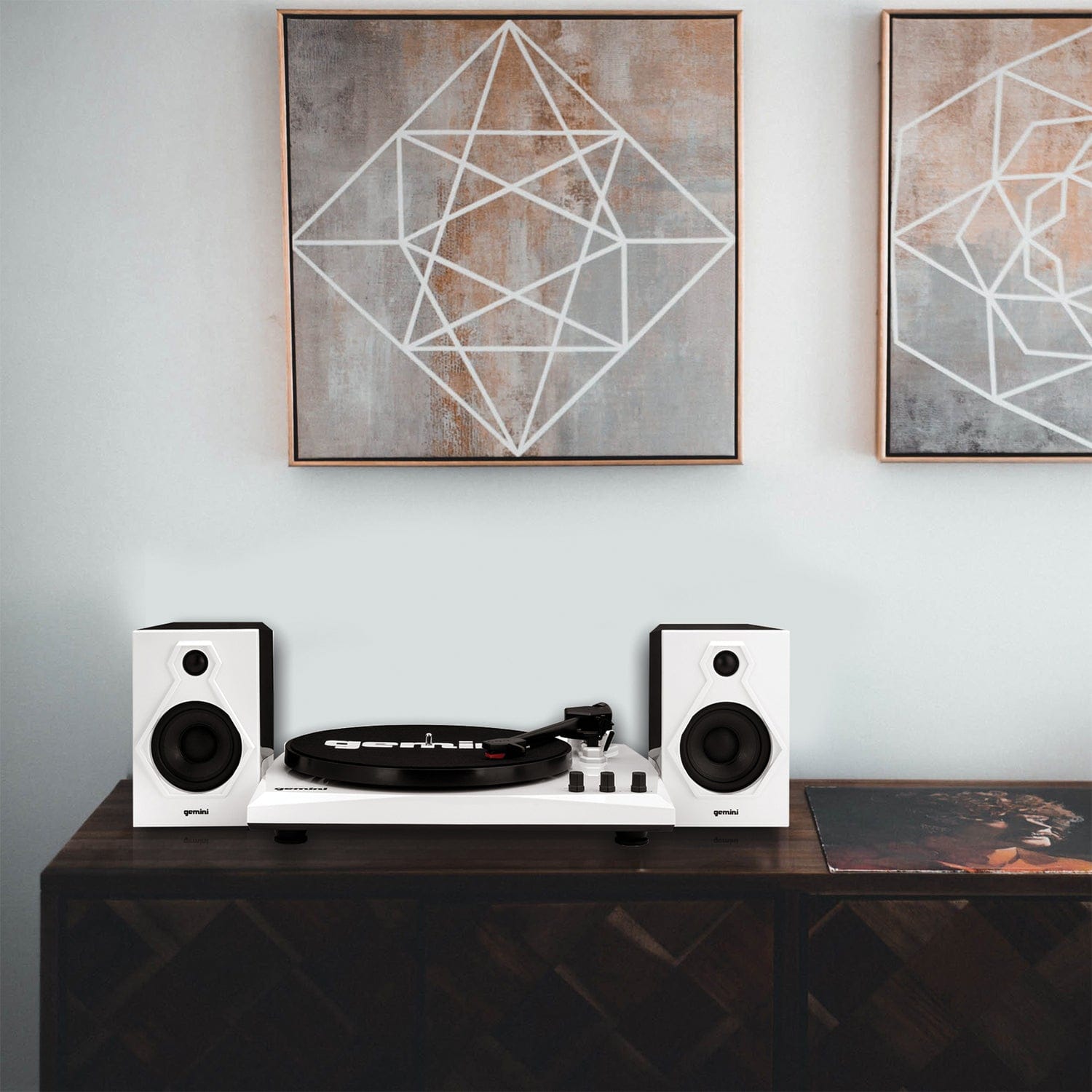 Gemini TT-900B Belt-Drive 3-Speed Turntable System with Bluetooth and Stereo Speakers, White