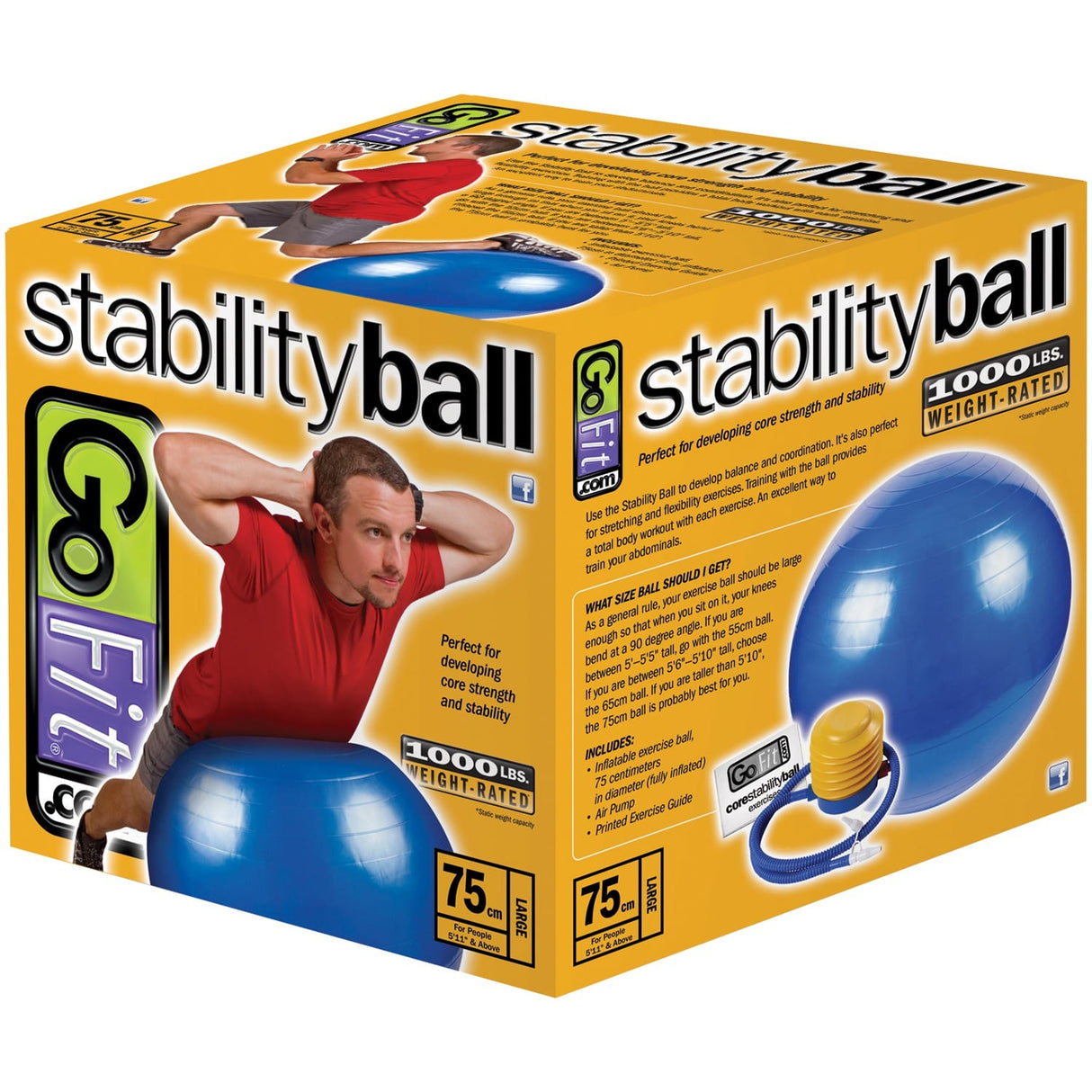 GoFit Stability Ball with Pump, 75cm, Blue