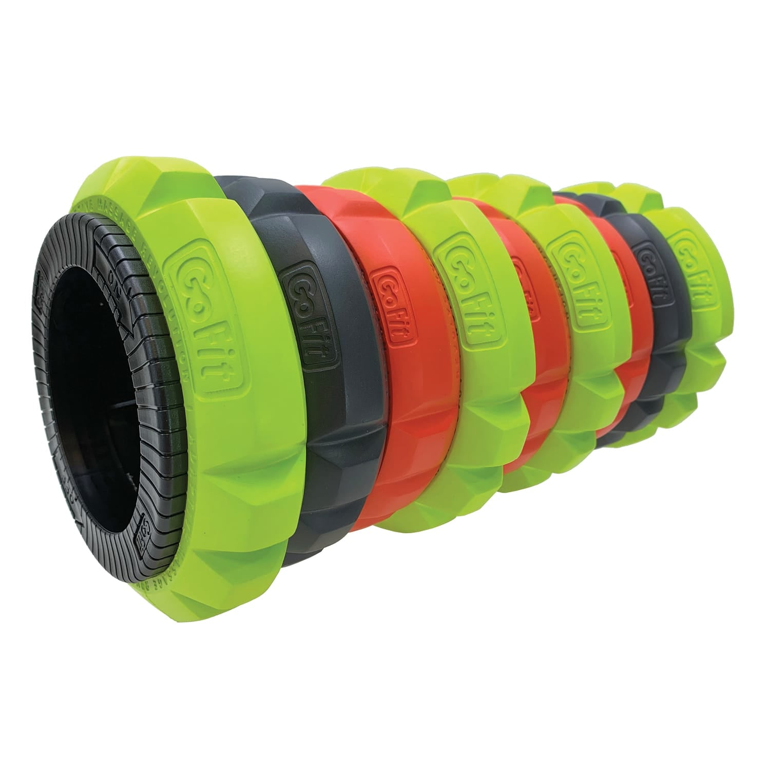 GoFit Revolve Roller with Adaptive Massage Rings, 4 High Profile, 2 Medium Profile and 3 Low Profile