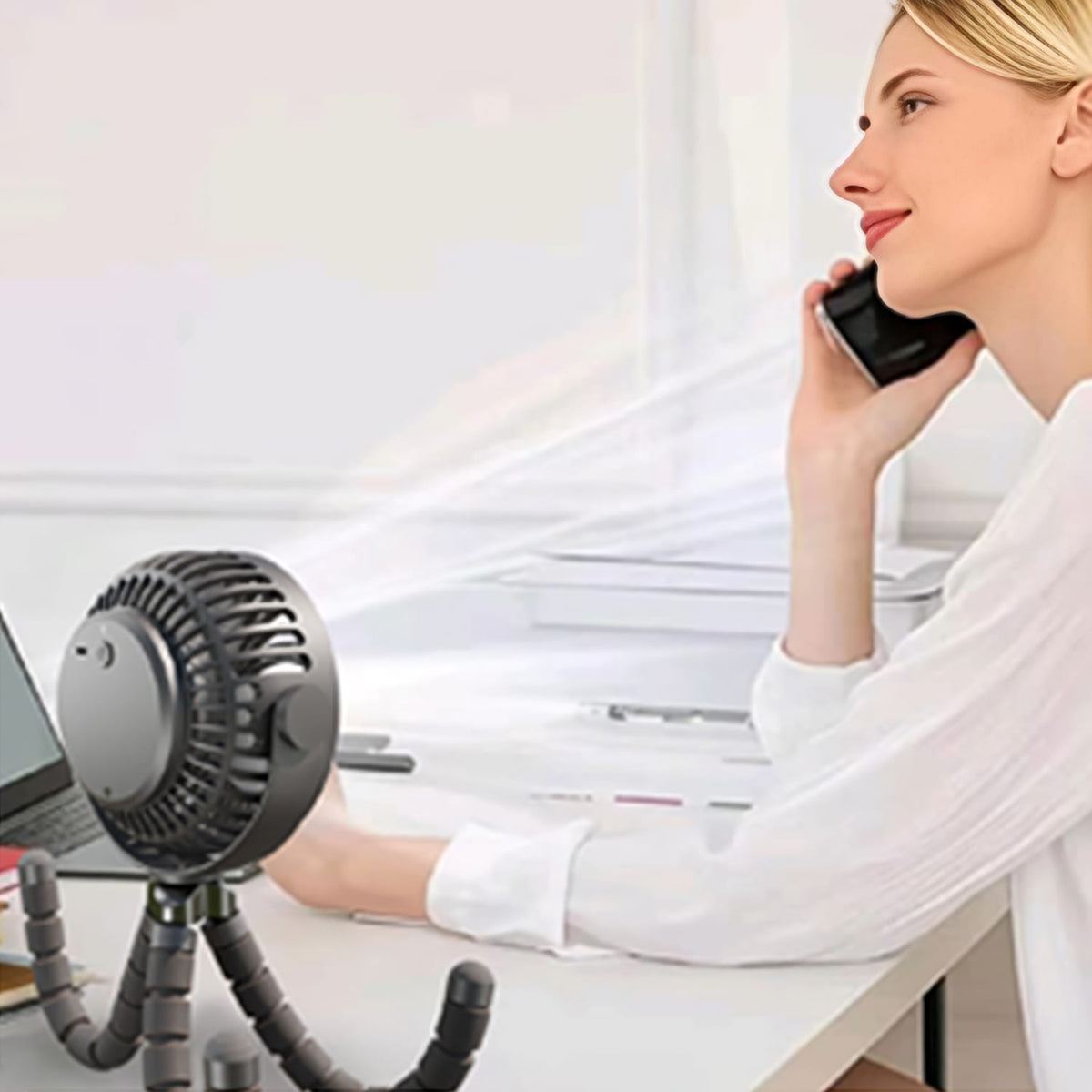 Airbro 5-In. Portable Squid Fan with Flexible Tripod Legs, 4 Speeds, 800-mAh Rechargeable Battery, up to 5 Hours Run Time, 360° Air Flow