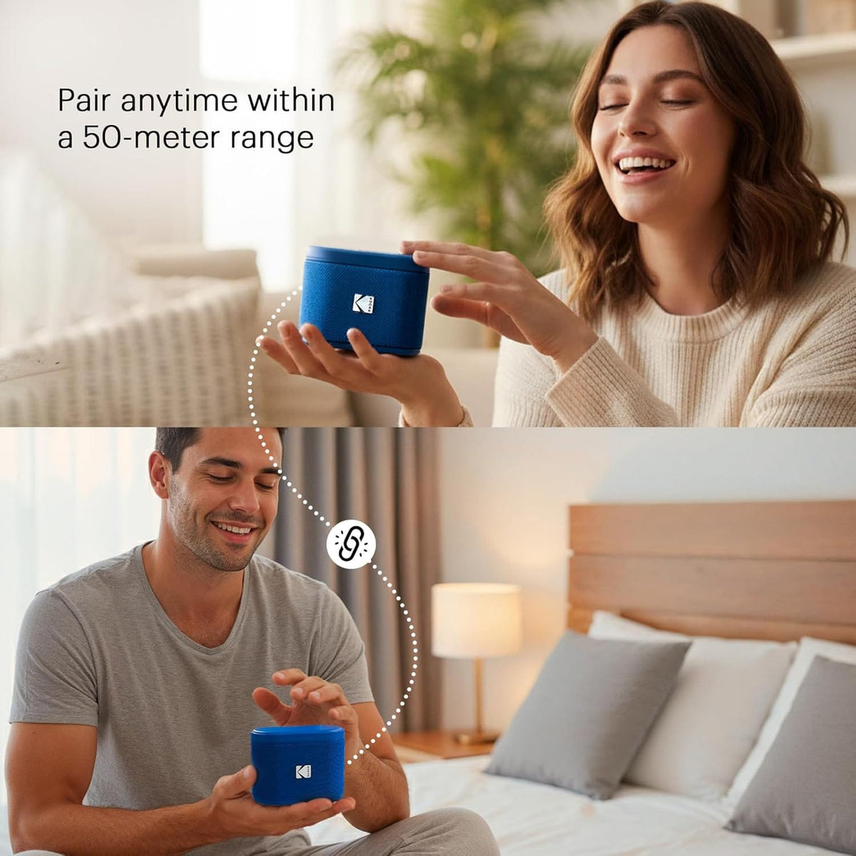 Kodak SoundBrix 2-Piece Portable Rechargeable Bluetooth Speaker System with TWS, Magnetic Docking, up to 5 Hours Play Time, Backstage Blue