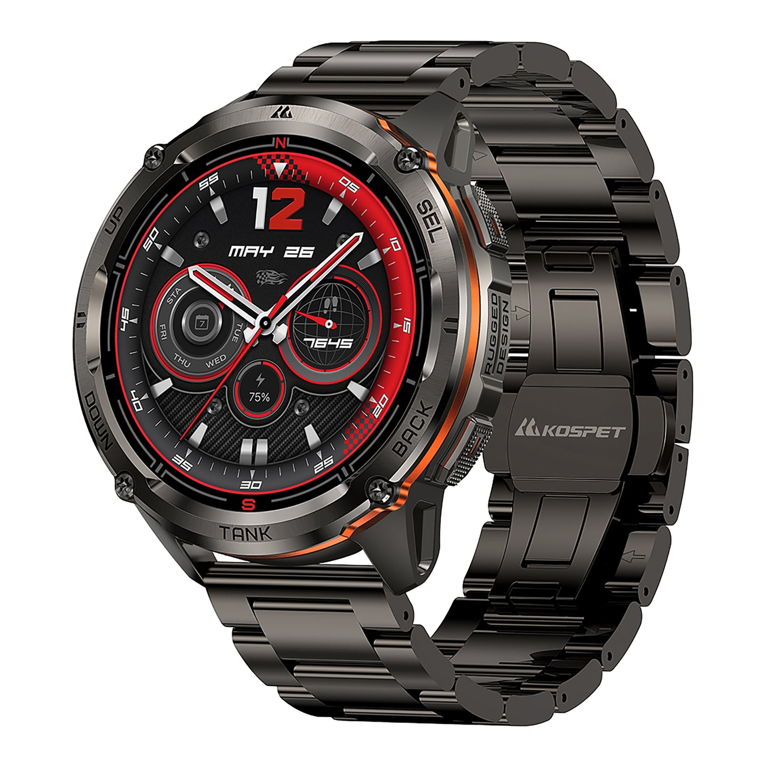 Kospet TANK T3 Ultra 2 GPS Smartwatch with 1.43-In. AMOLED Touch Screen, Bluetooth, 170+ Sports Modes, and 2 Bands, Black