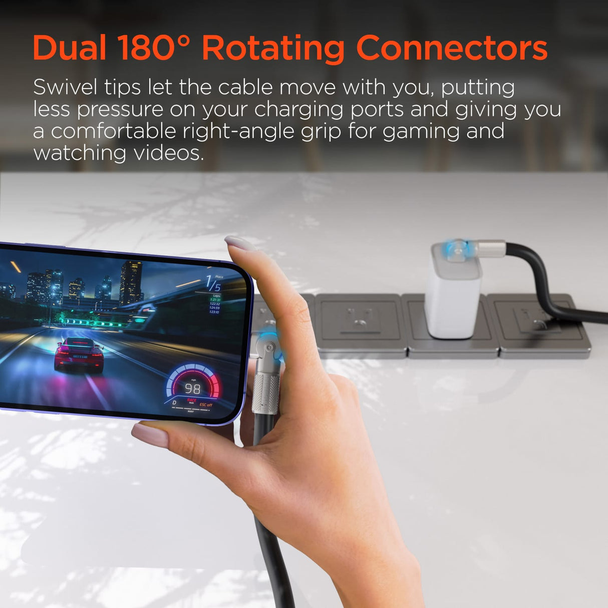 HyperGear USB-C to USB-C Fast Charge and Sync Chunky180° Rugged Cable, 6 Ft., Black