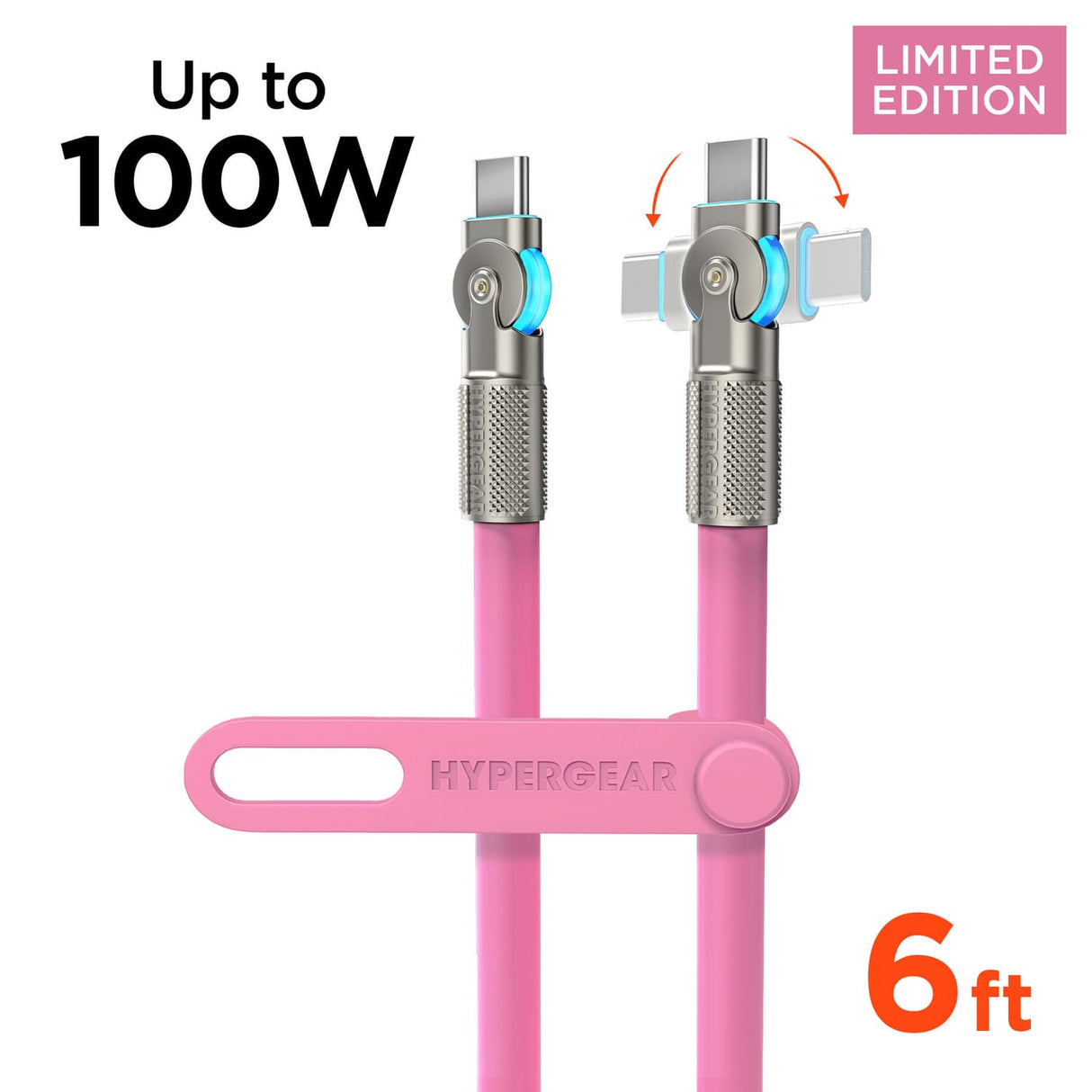 HyperGear USB-C to USB-C Fast Charge and Sync Chunky180° Rugged Cable, 6 Ft., Pink