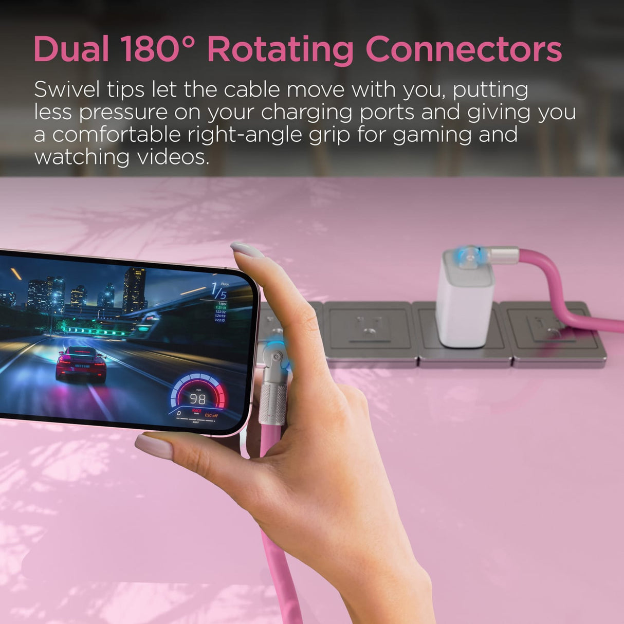 HyperGear USB-C to USB-C Fast Charge and Sync Chunky180° Rugged Cable, 6 Ft., Pink