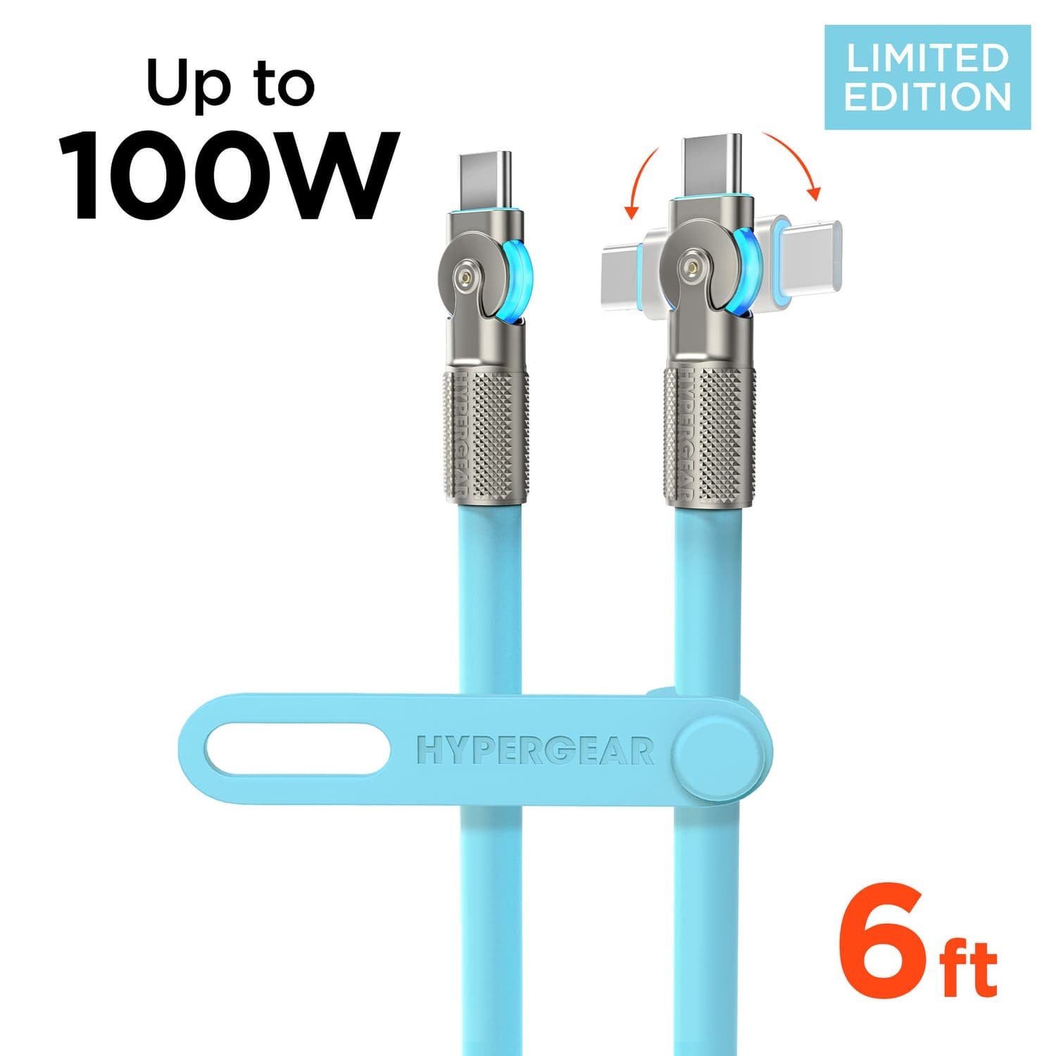 HyperGear USB-C to USB-C Fast Charge and Sync Chunky180° Rugged Cable, 6 Ft., Sky Blue