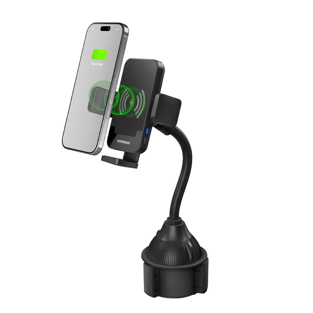 HyperGear 15-Watt EZ Grip Wireless Charging Car Mount with Flexible Cup-Holder Base with 3.3-Ft. USB-C Power Cable