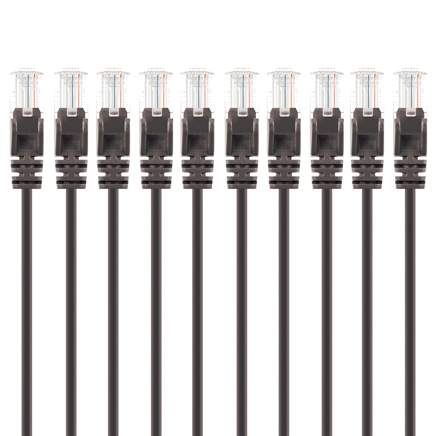 Intellinet Network Solutions CAT-6 U/UTP Slim Network Patch Cable, 20 Ft., Black, 10 Pack
