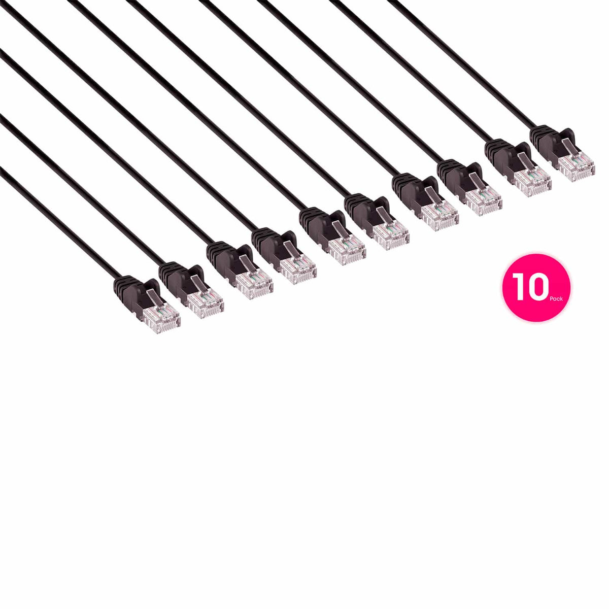 Intellinet Network Solutions CAT-6 U/UTP Slim Network Patch Cable, 20 Ft., Black, 10 Pack