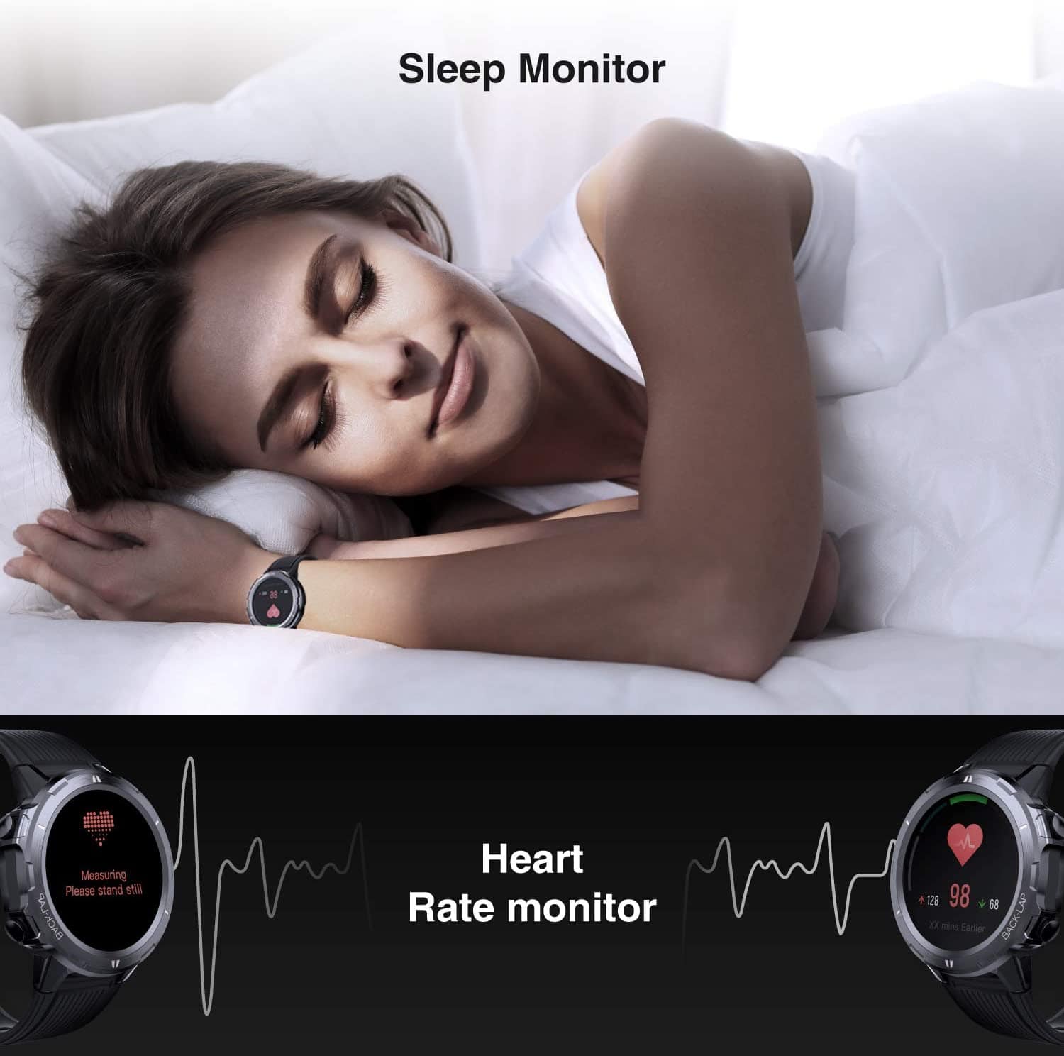 LETSCOM 1.3" Fitness Tracker with Heart Rate Monitor Universal Smart Phone Watch, Black