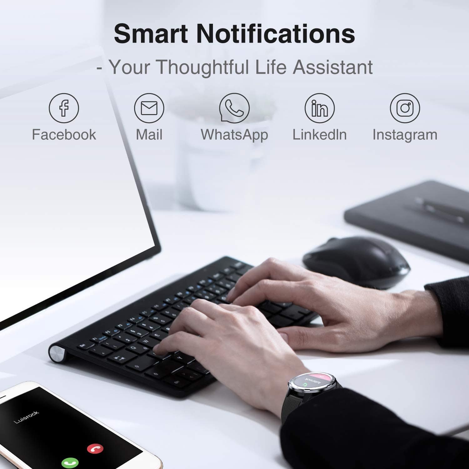 LETSCOM 1.3" Fitness Tracker with Heart Rate Monitor Universal Smart Phone Watch, Black