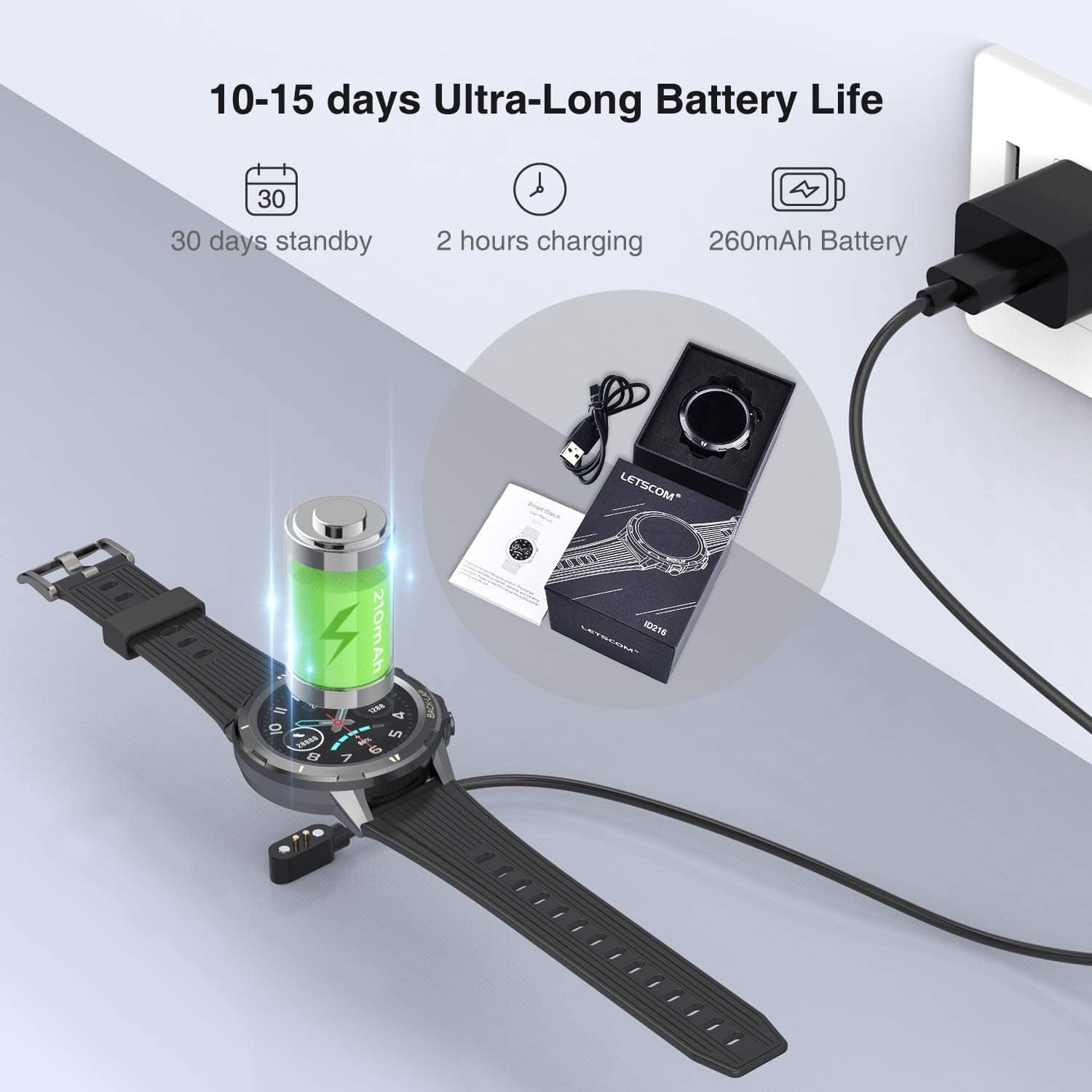 LETSCOM 1.3" Fitness Tracker with Heart Rate Monitor Universal Smart Phone Watch, Black