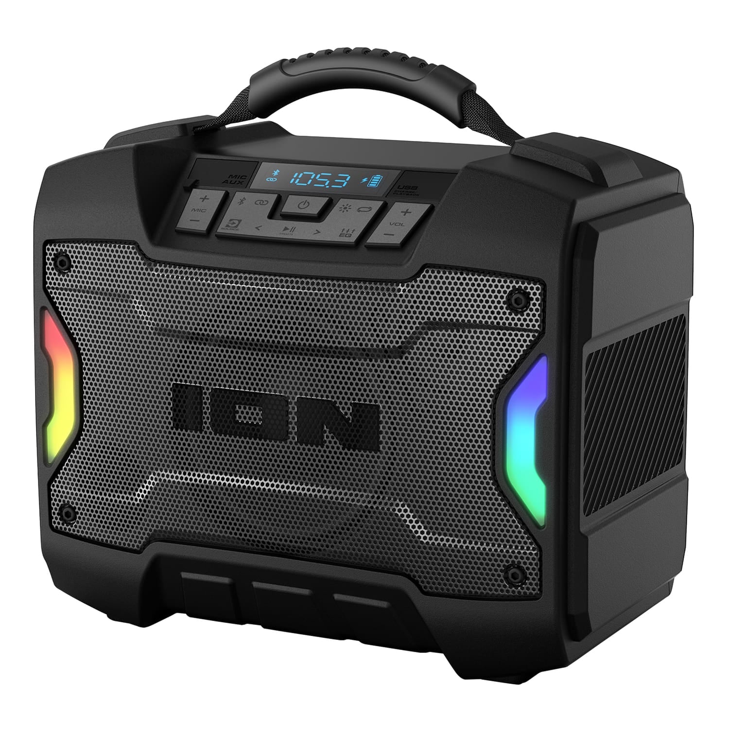 ION 22-Watt-RMS Tailgator TD Portable Bluetooth Rechargeable Speaker, TWS, Lights, FM/USB/Aux, Rugged Design, IPX5, up to 10 Hours Play Time
