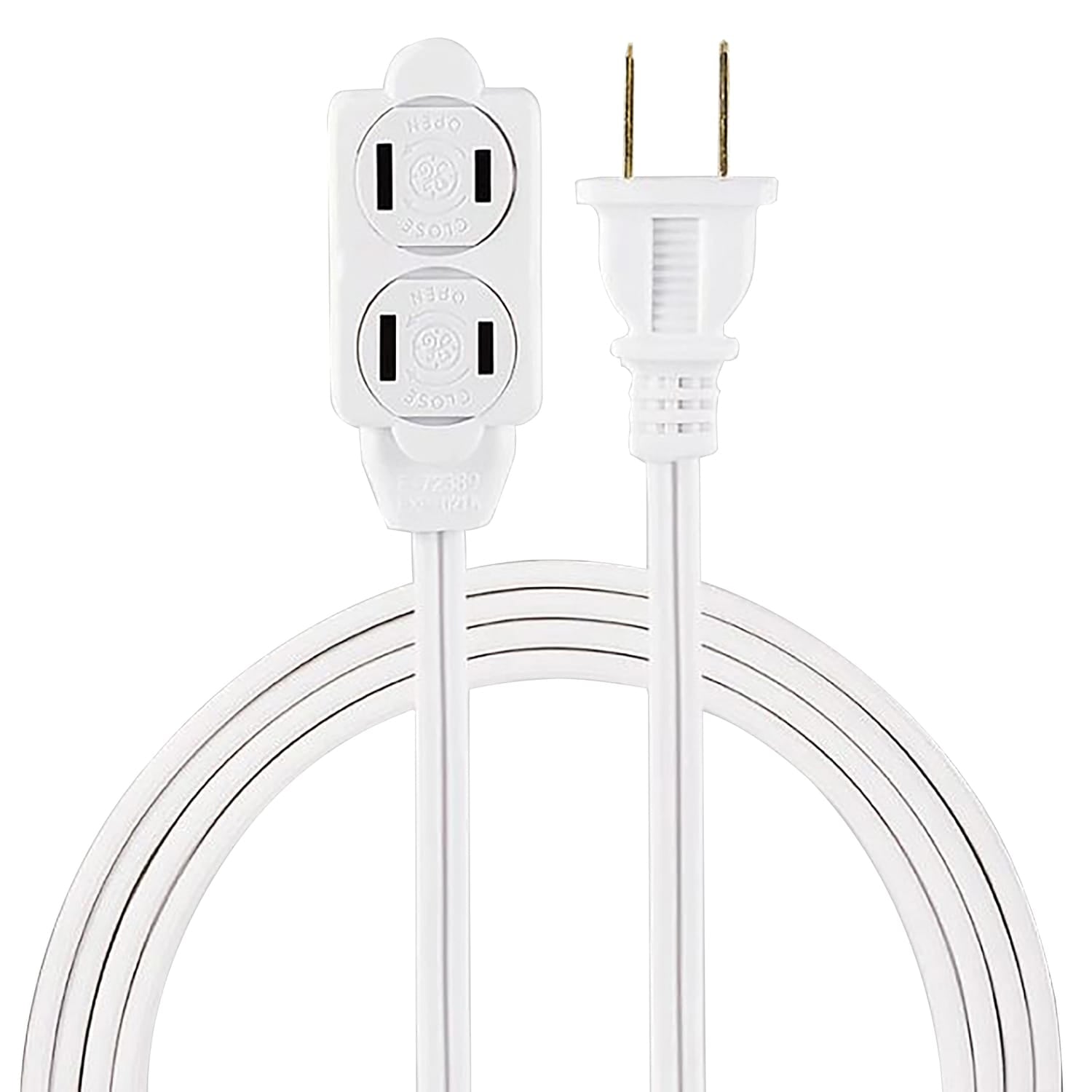 GE Polarized Indoor Extension Cord, 3 Outlets with Twist-to-Close Covers, 6 Ft. Cord, White, 51937