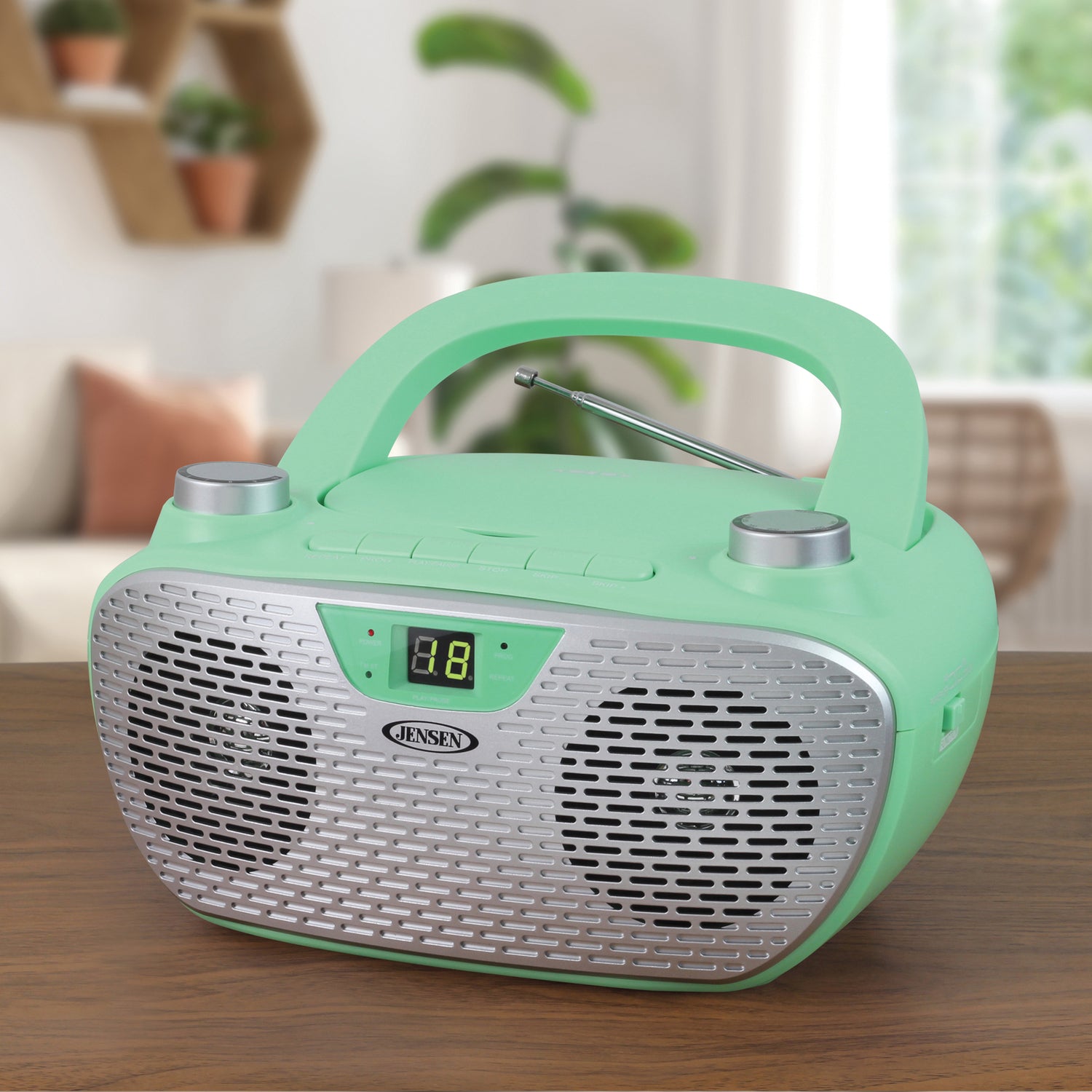 Jensen CD-485 1-Watt Portable Stereo CD Player with AM/FM Radio, Green