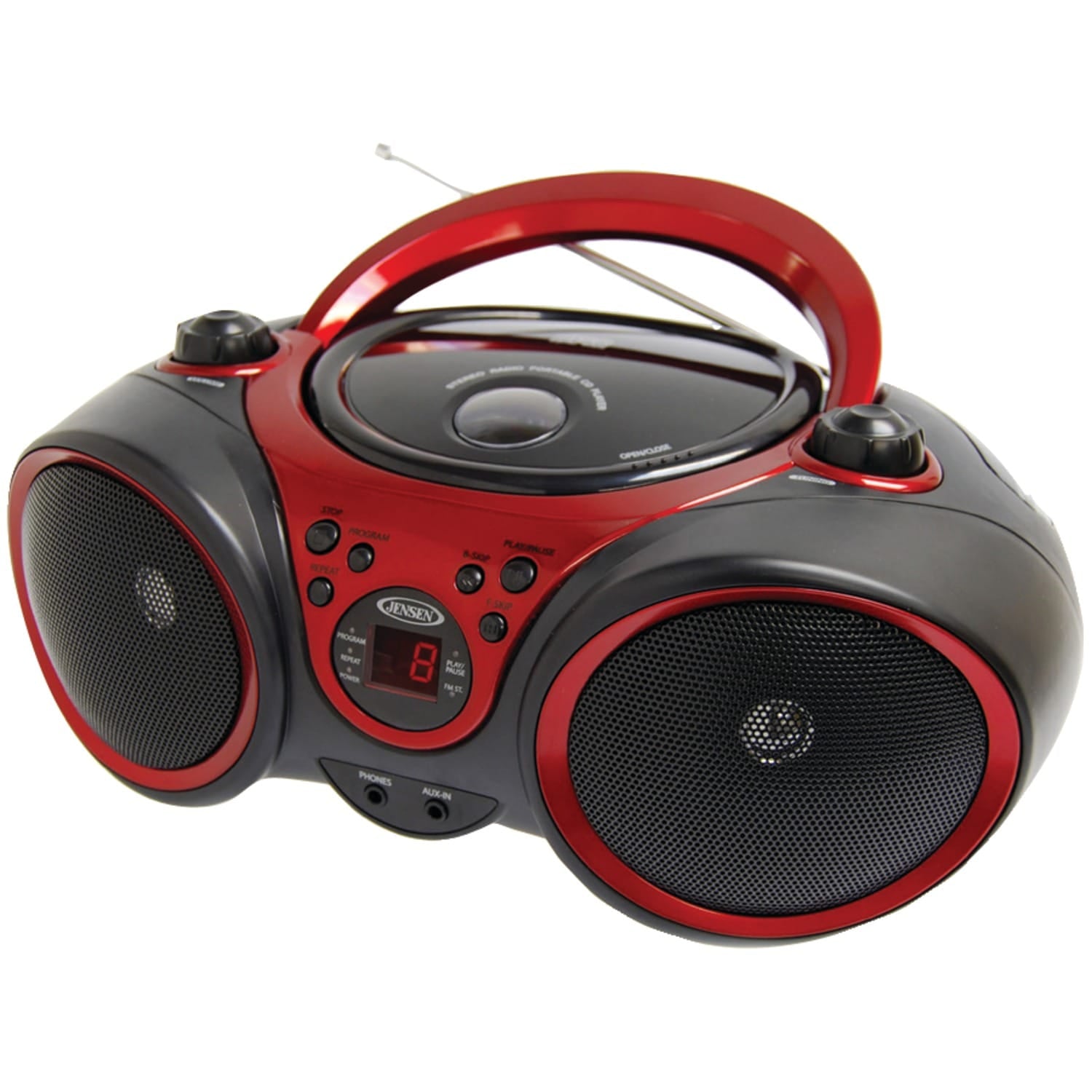 Jensen Portable CD Player with AM/FM Stereo Radio, CD-490, Black/Red