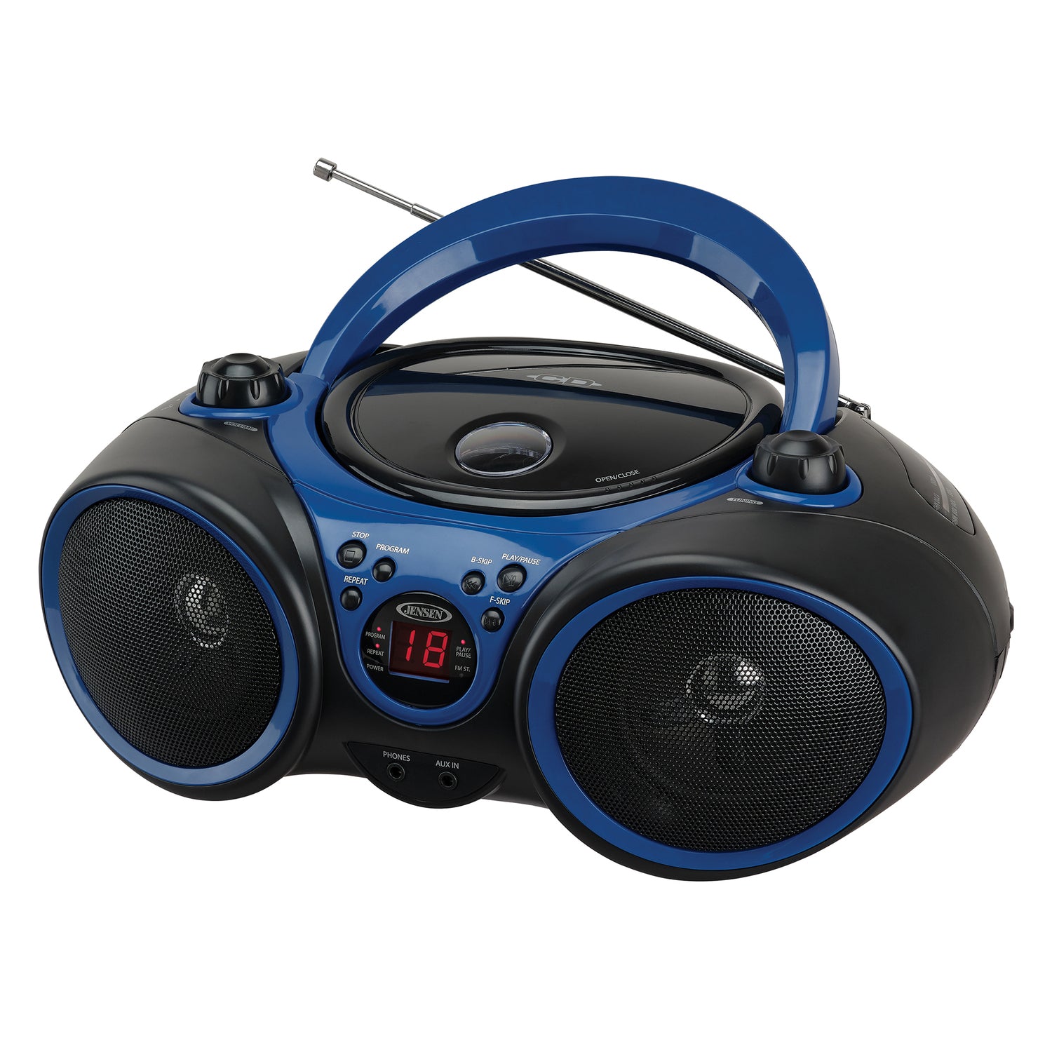Jensen Portable CD Player with AM/FM Stereo Radio, CD-490, Blue/Black