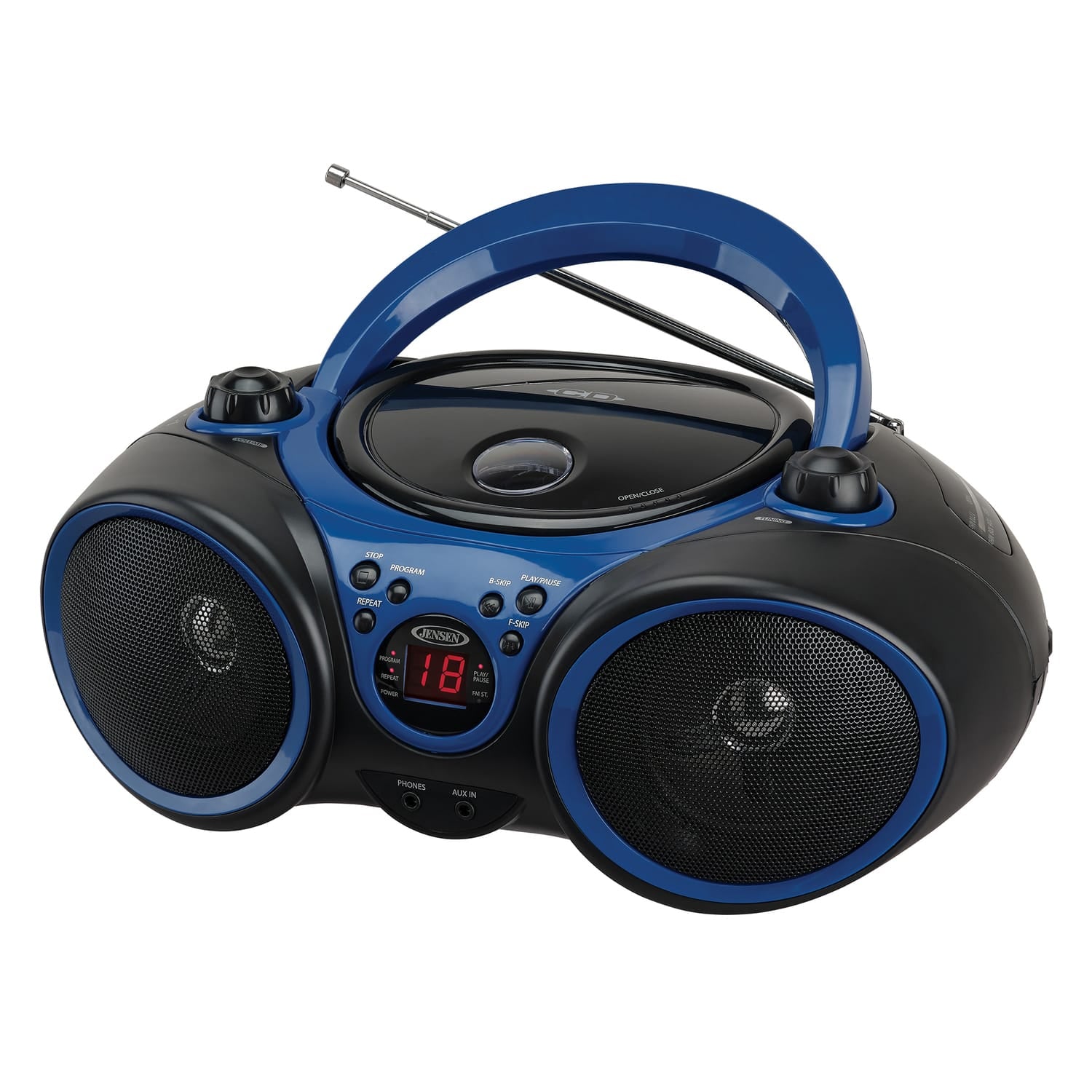 Jensen Portable CD Player with AM/FM Stereo Radio, CD-490, Blue/Black