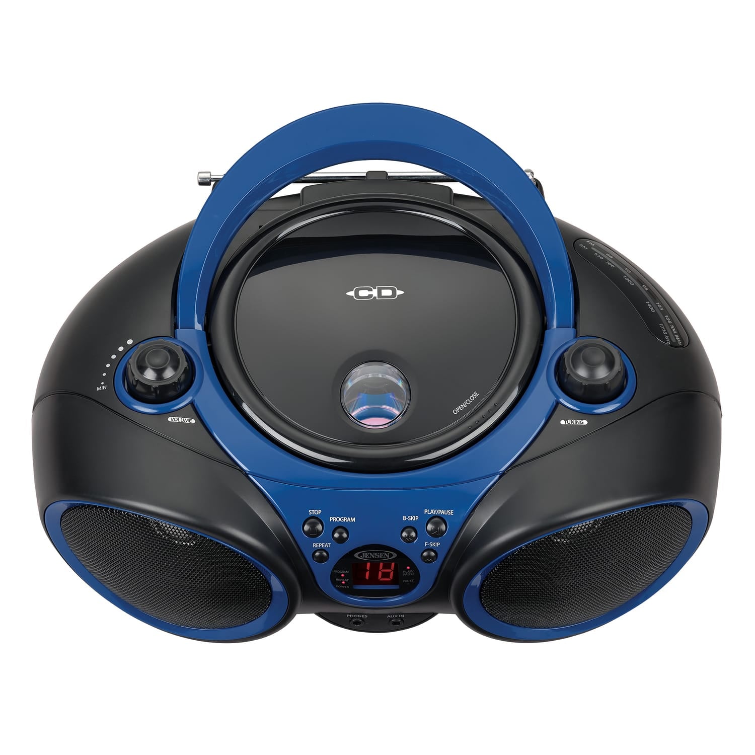 Jensen Portable CD Player with AM/FM Stereo Radio, CD-490, Blue/Black