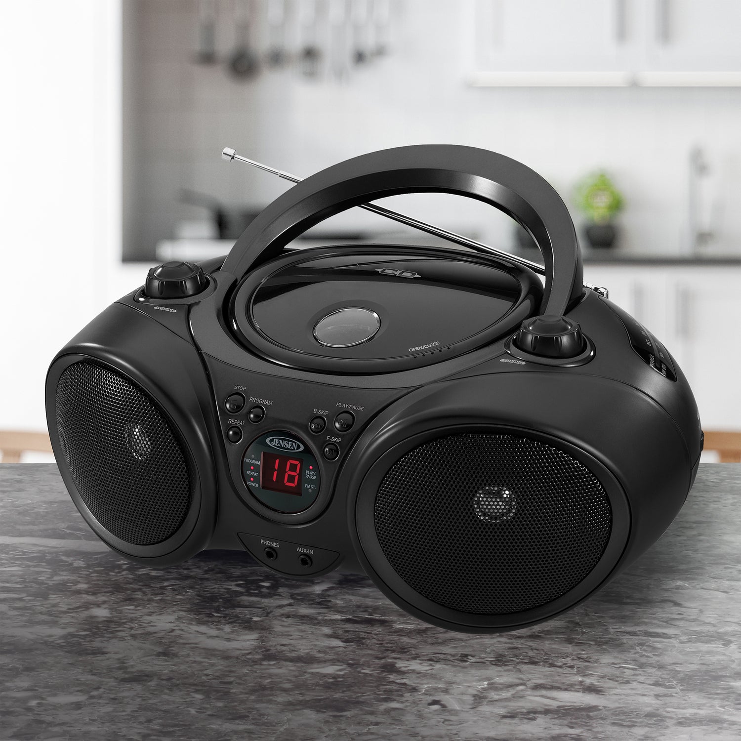 Jensen Portable CD Player with AM/FM Stereo Radio, CD-490, Black