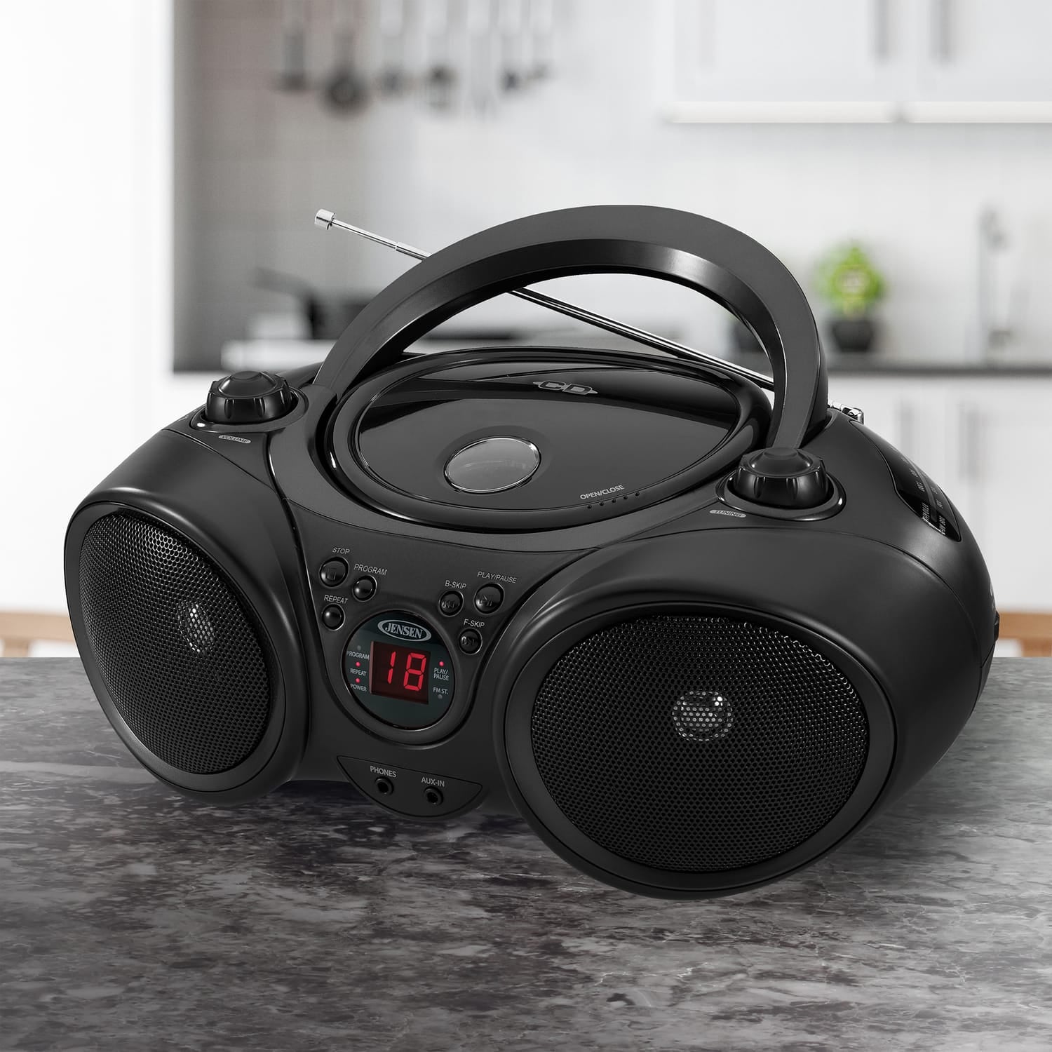 Jensen Portable CD Player with AM/FM Stereo Radio, CD-490, Black