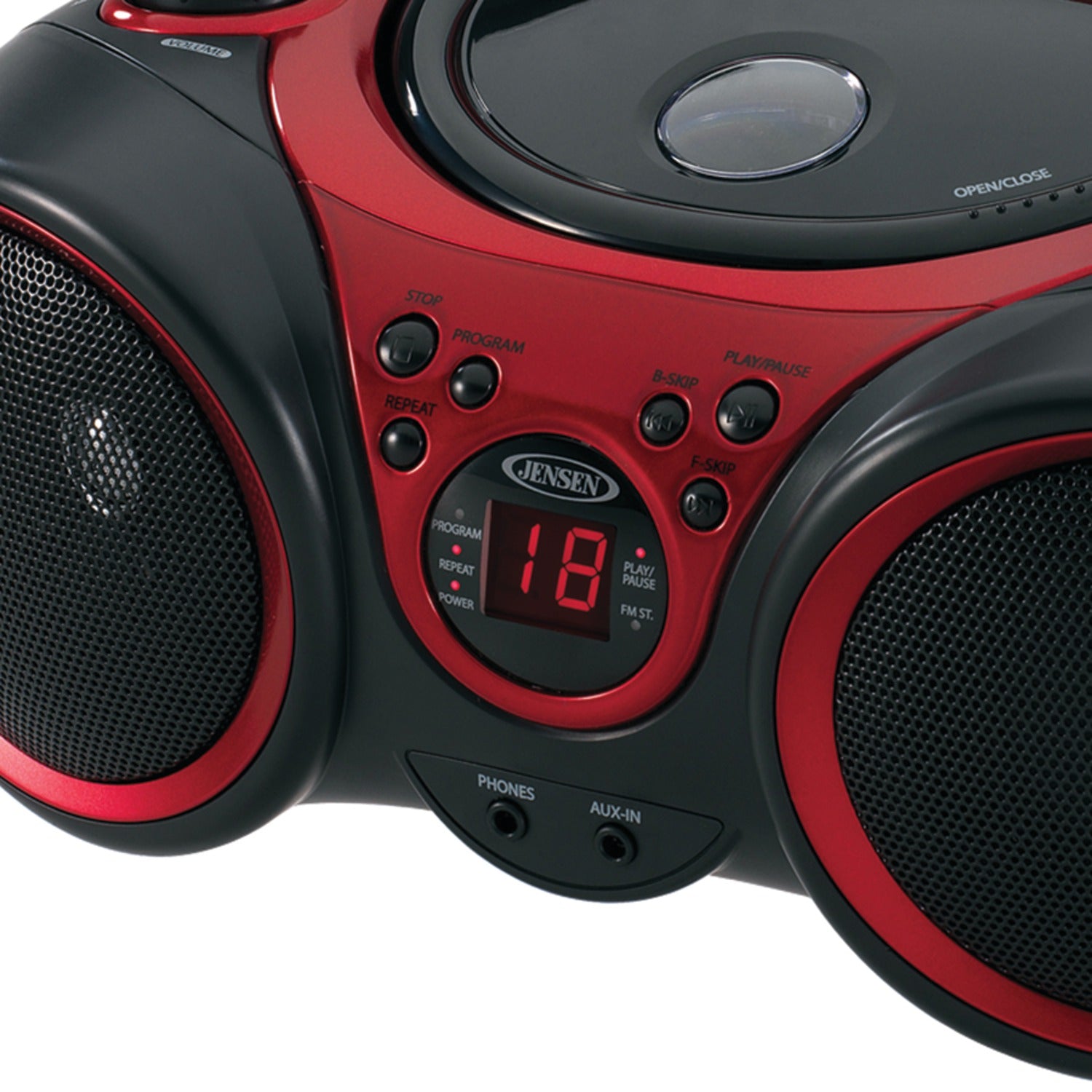 Jensen Portable CD Player with AM/FM Stereo Radio, CD-490, Black/Red