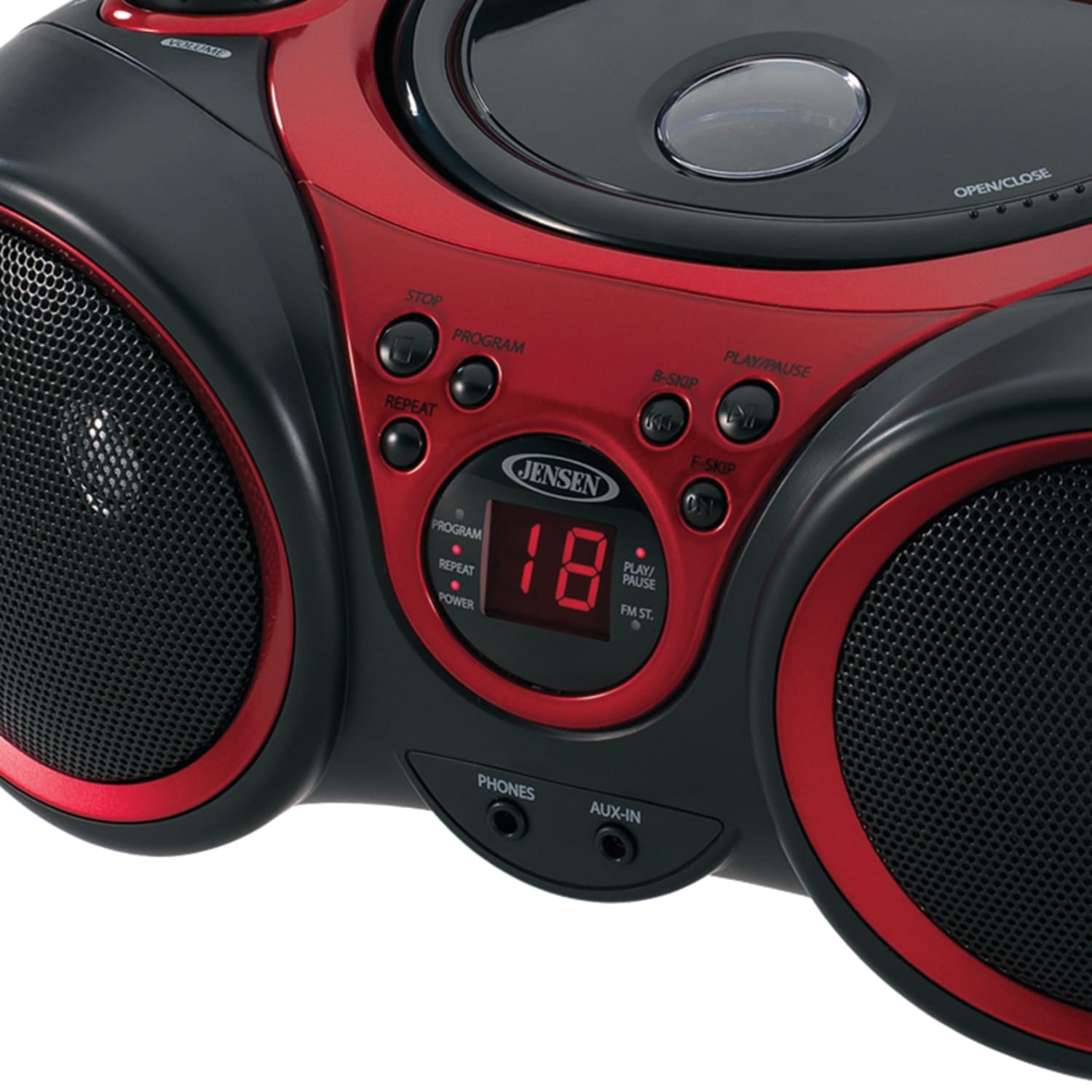 Jensen Portable CD Player with AM/FM Stereo Radio, CD-490, Black/Red