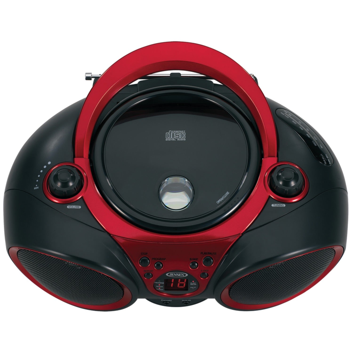 Jensen Portable CD Player with AM/FM Stereo Radio, CD-490, Black/Red