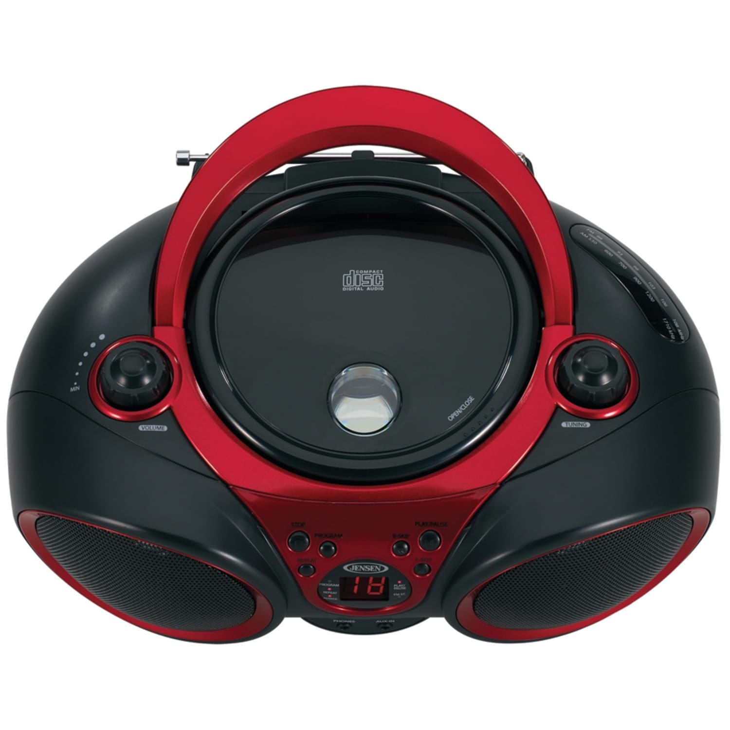 Jensen Portable CD Player with AM/FM Stereo Radio, CD-490, Black/Red