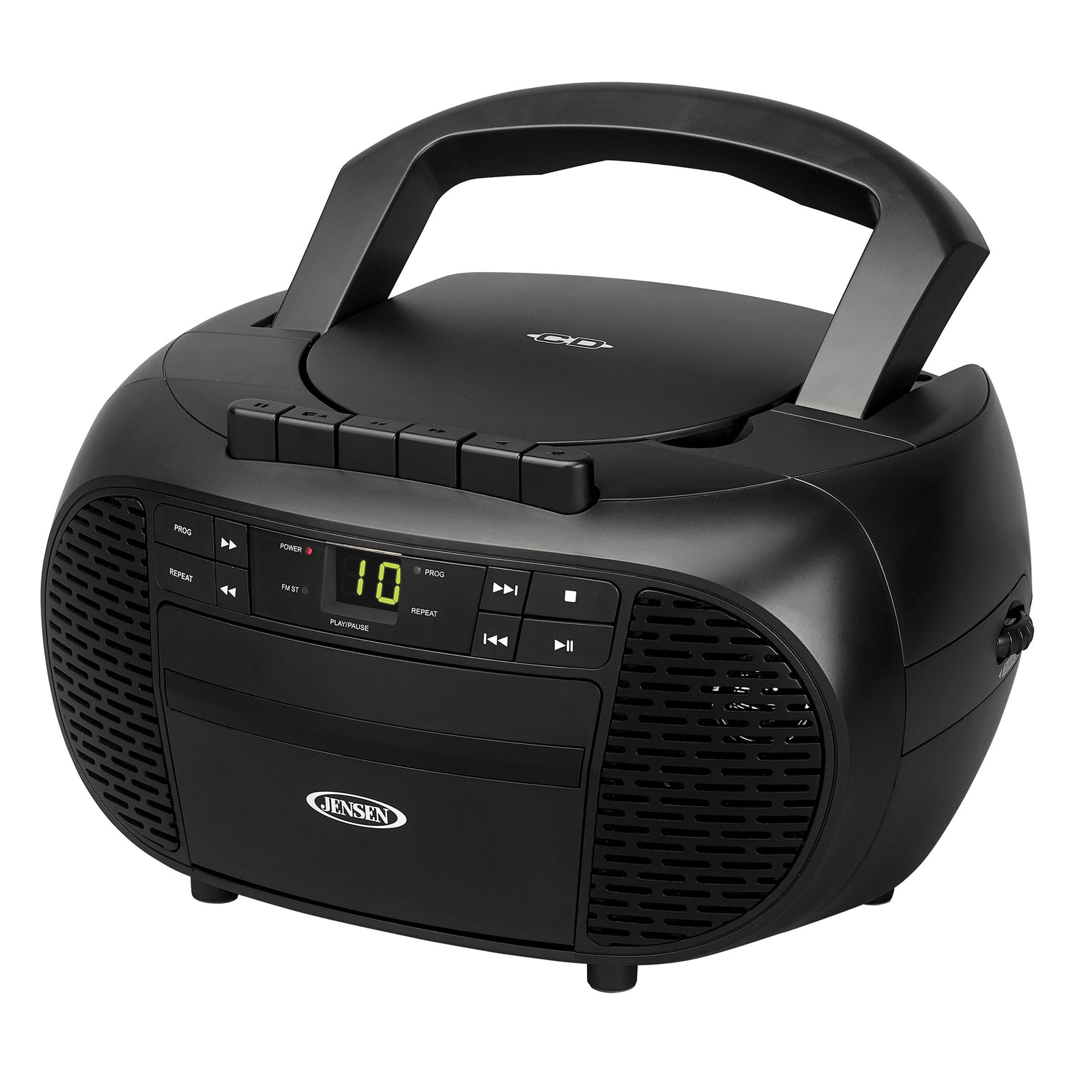 Jensen Portable Bluetooth CD Music System with Built-in Speakers, Cassette Player/Recorder, AM/FM Radio, and Aux, CD-550ABT, Black