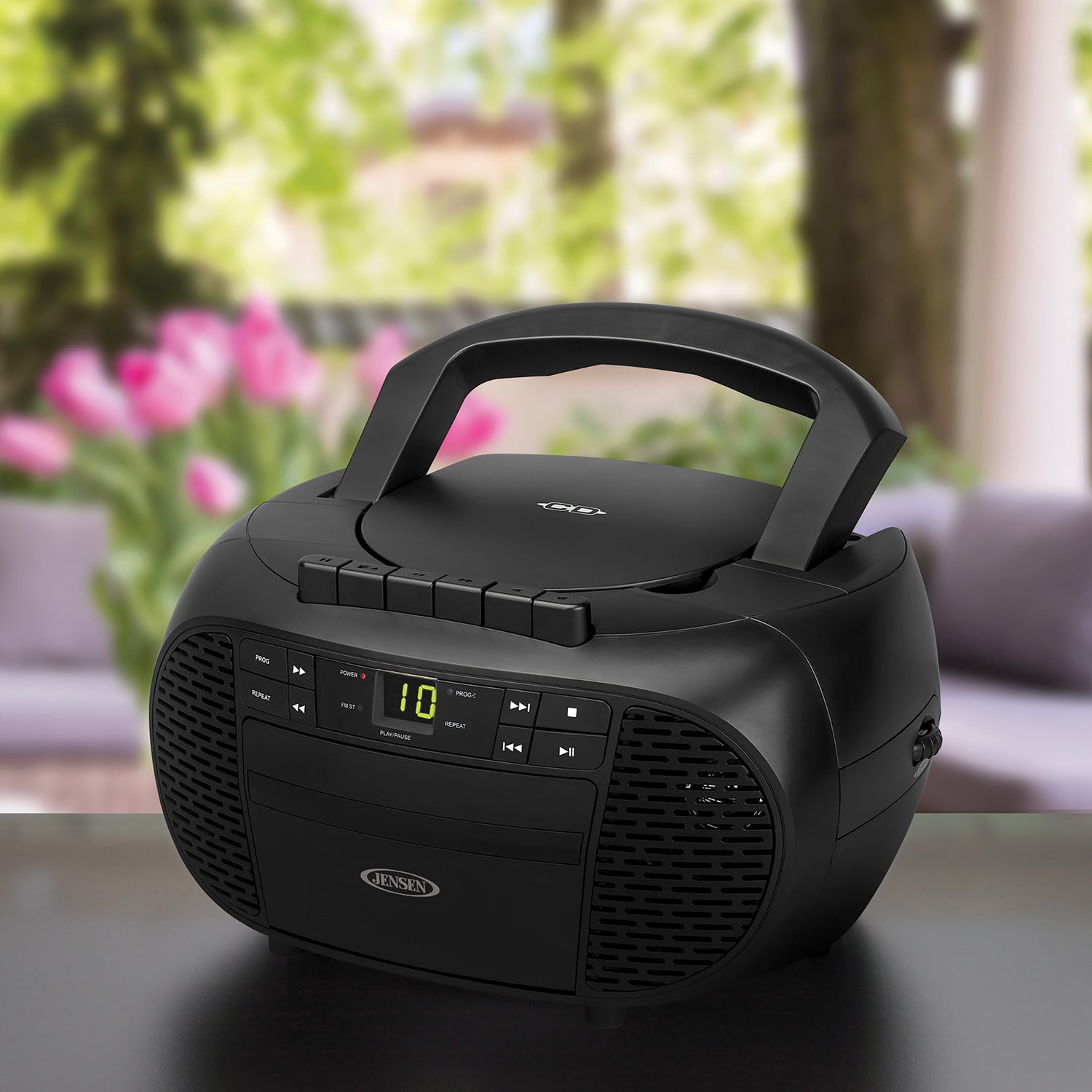 Jensen Portable Bluetooth CD Music System with Built-in Speakers, Cassette Player/Recorder, AM/FM Radio, and Aux, CD-550ABT, Black